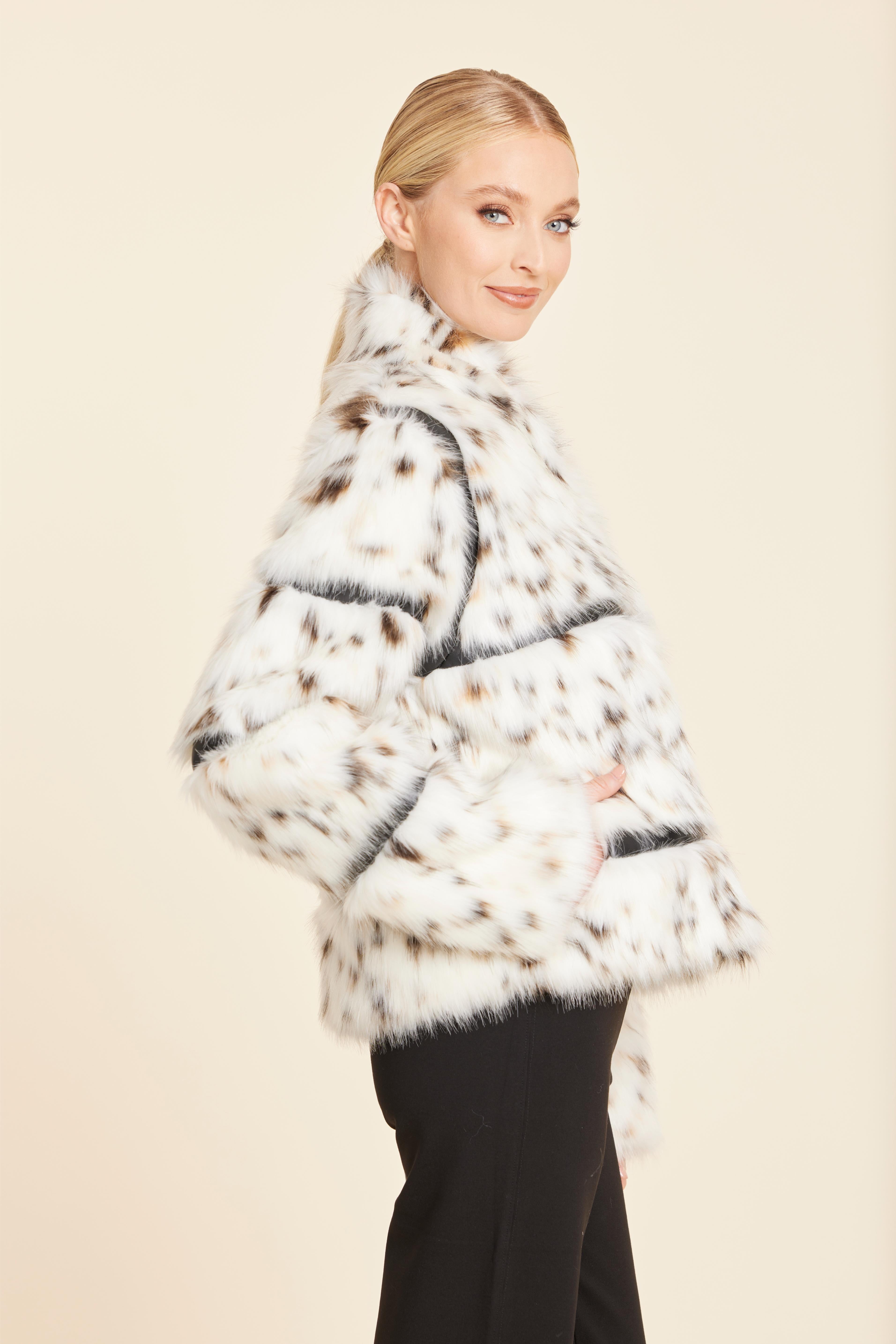 Faux Lynx Fur Leather Panel Jacket