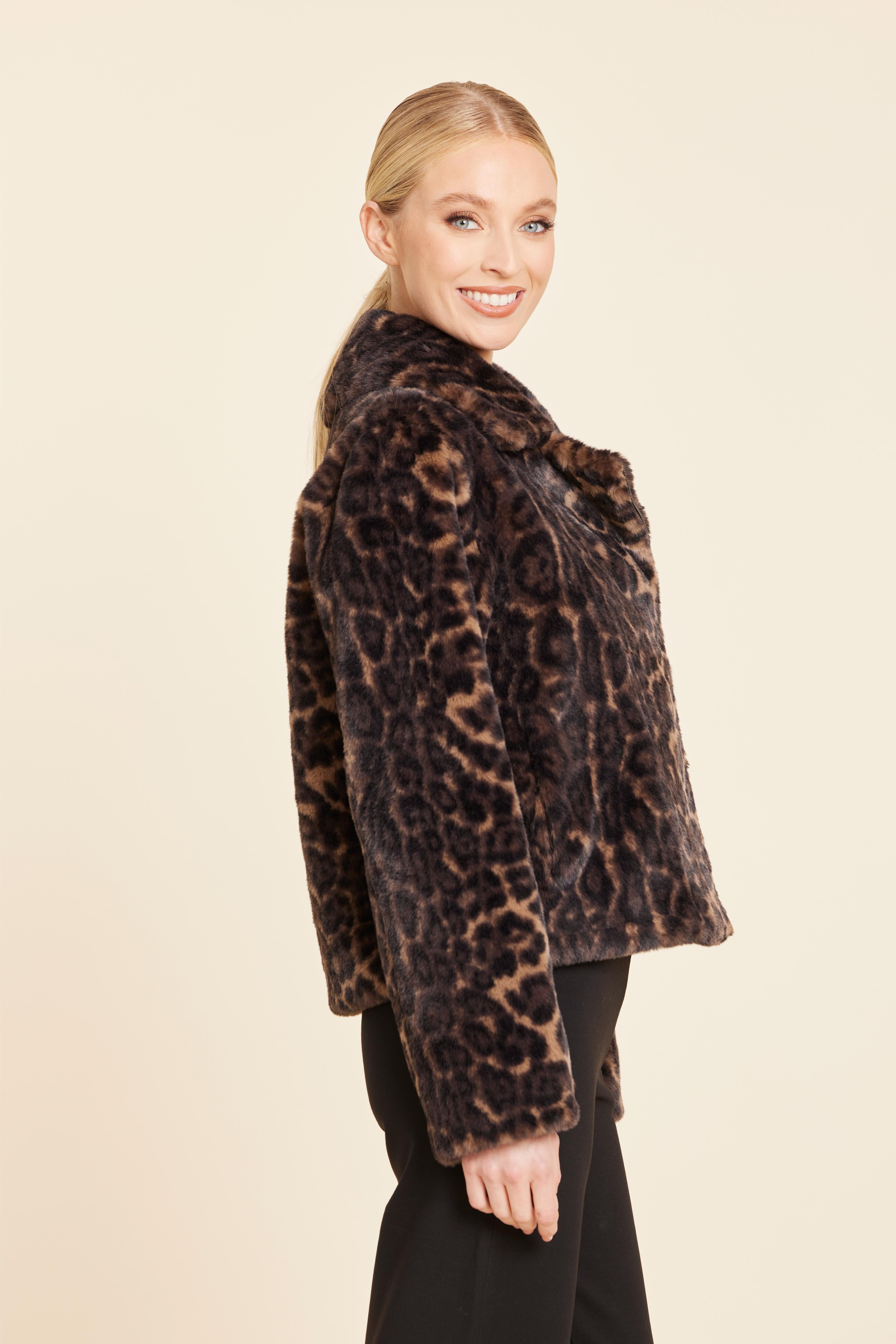 Leopard Faux Fur Moto Jacket