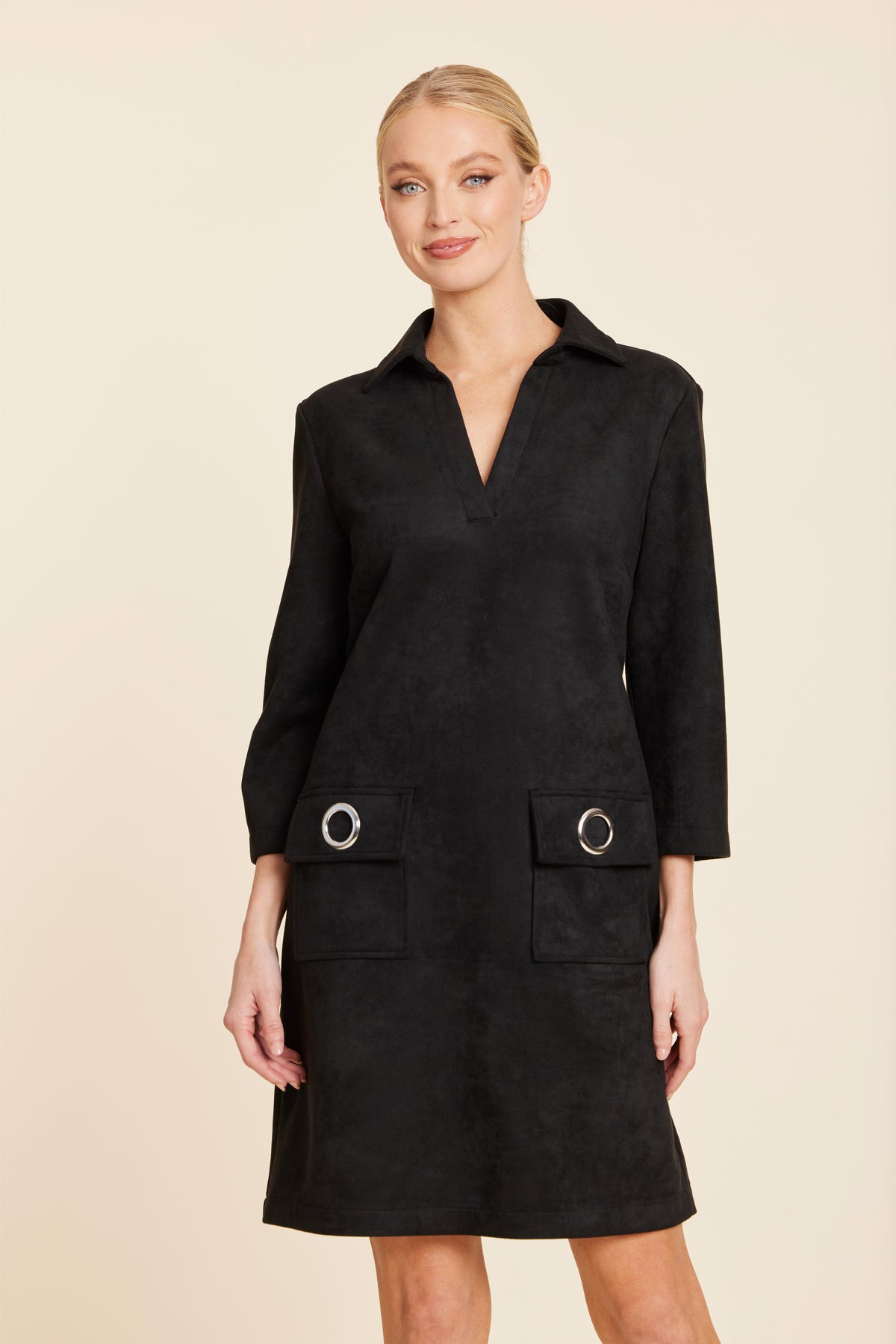 Faux Suede Dress With Grommets