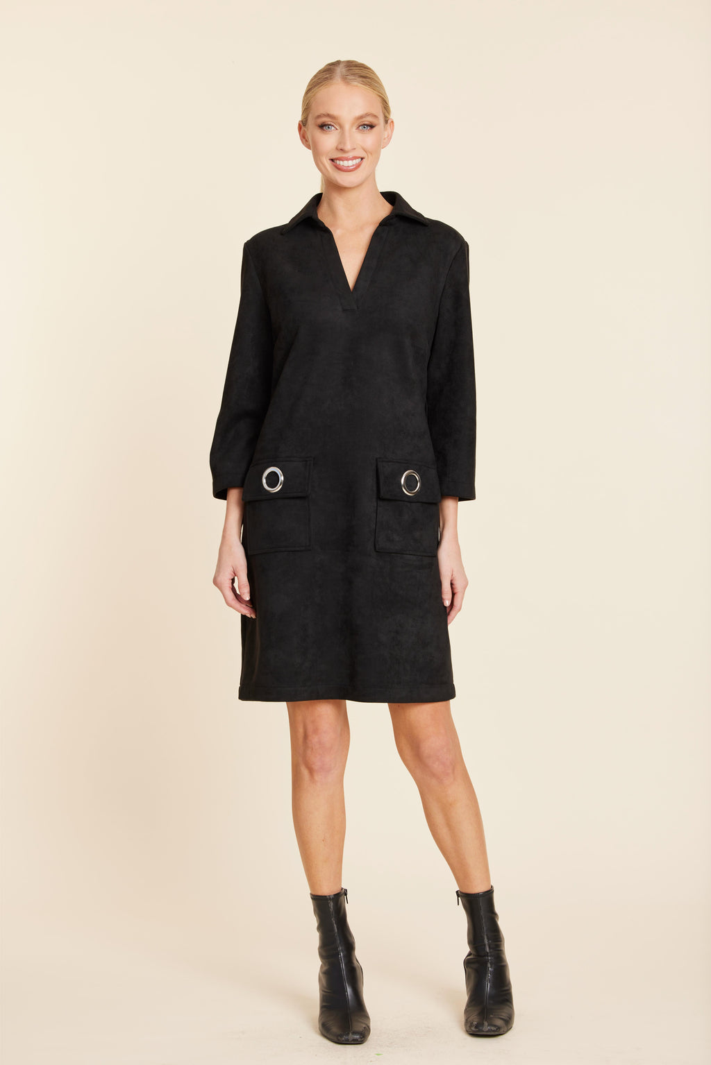 Faux Suede Dress With Grommets