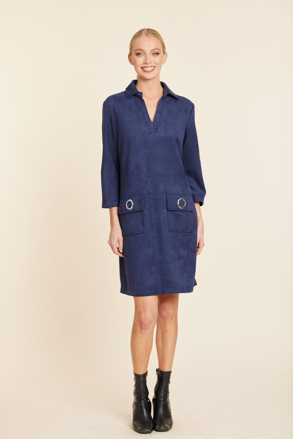 Faux Suede Dress With Grommets