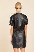 Faux Leather V-Neck Short Sleeve Dress