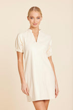 Faux Leather V-Neck Short Sleeve Dress