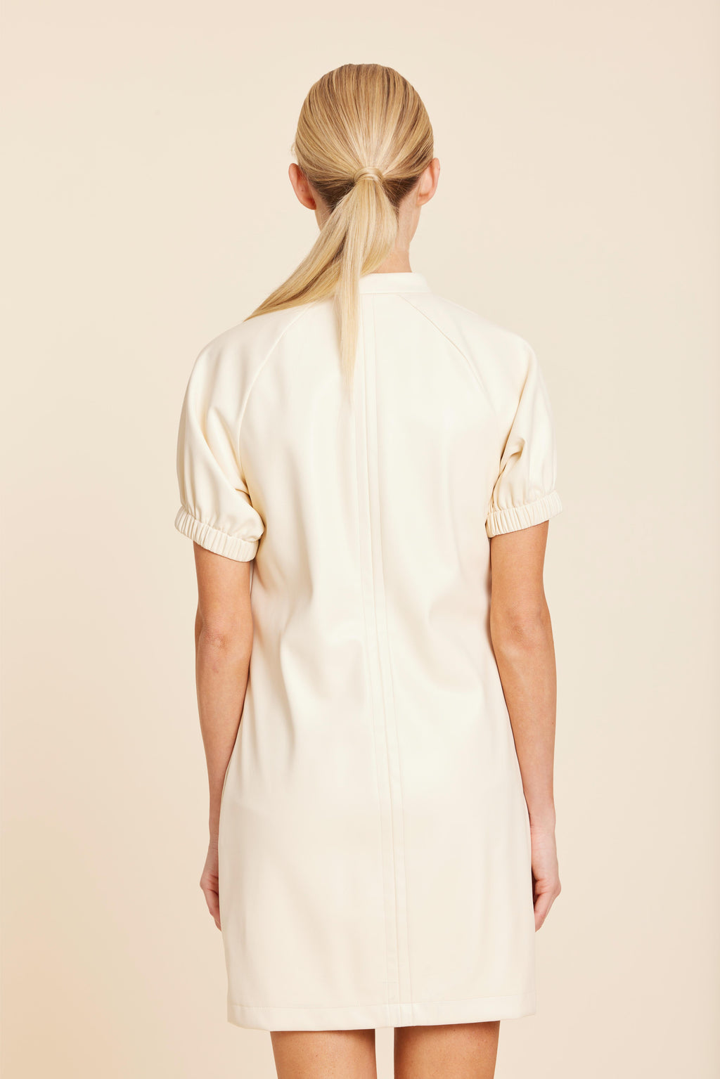 Faux Leather V-Neck Short Sleeve Dress