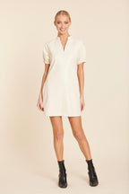 Faux Leather V-Neck Short Sleeve Dress
