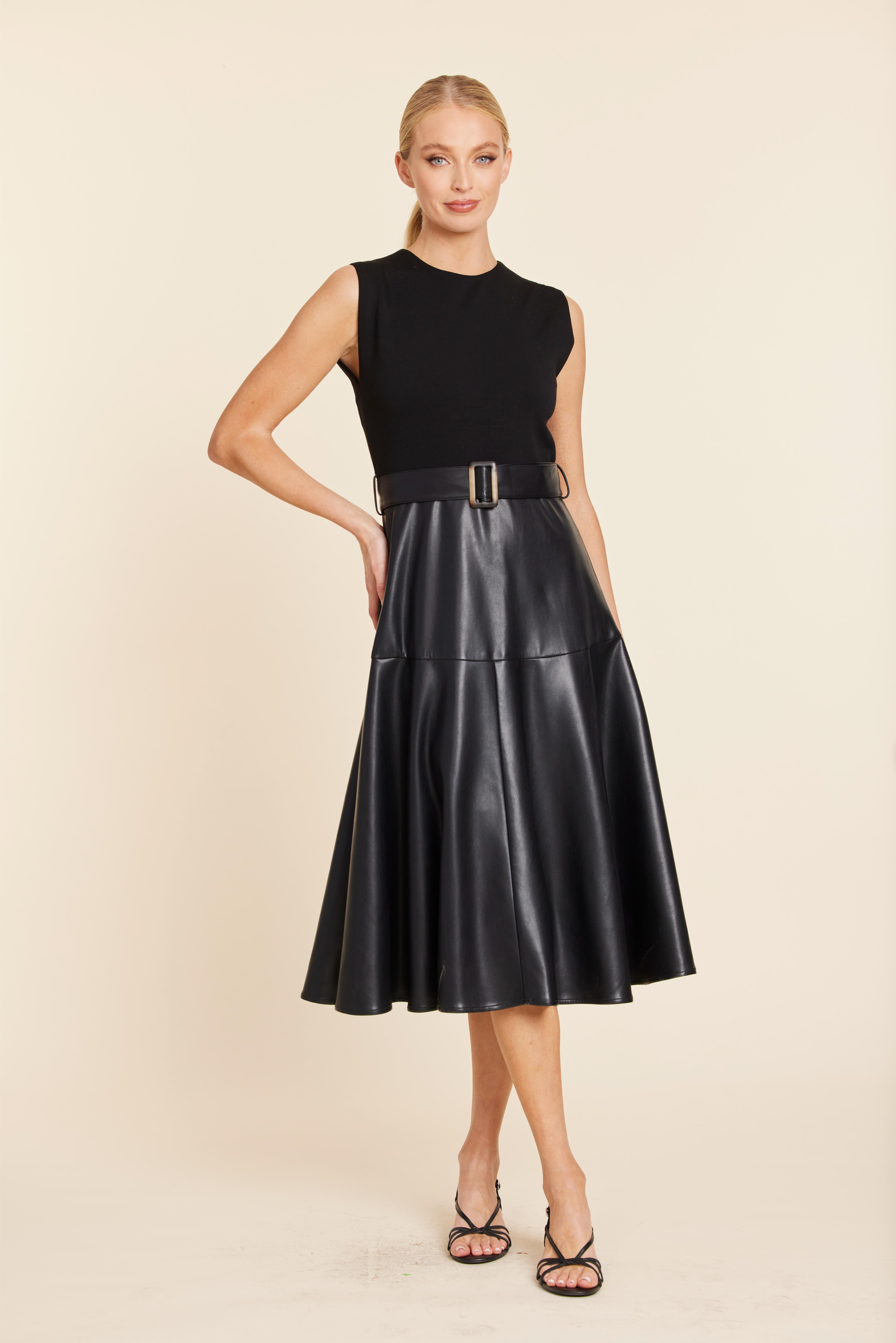 Faux Leather Skater Midi Dress