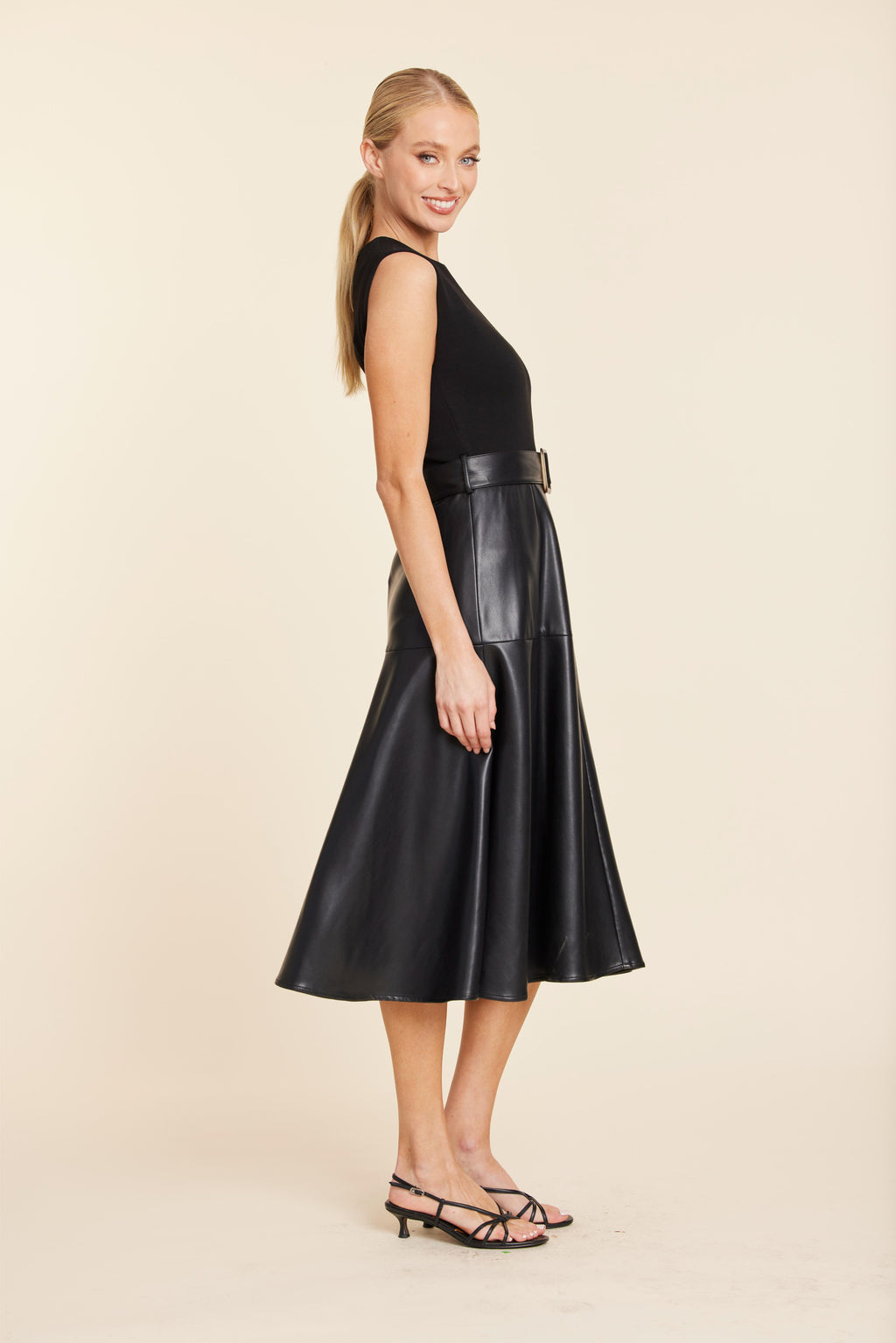 Faux Leather Skater Midi Dress