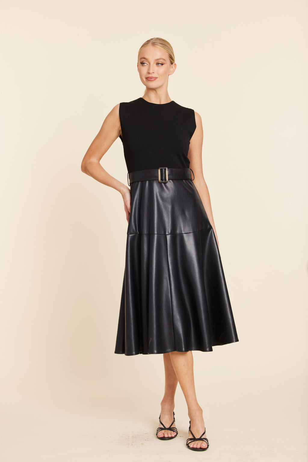 Faux Leather Skater Midi Dress