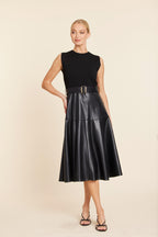 Faux Leather Skater Midi Dress