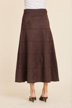 Faux Suede Paneled Full Skirt