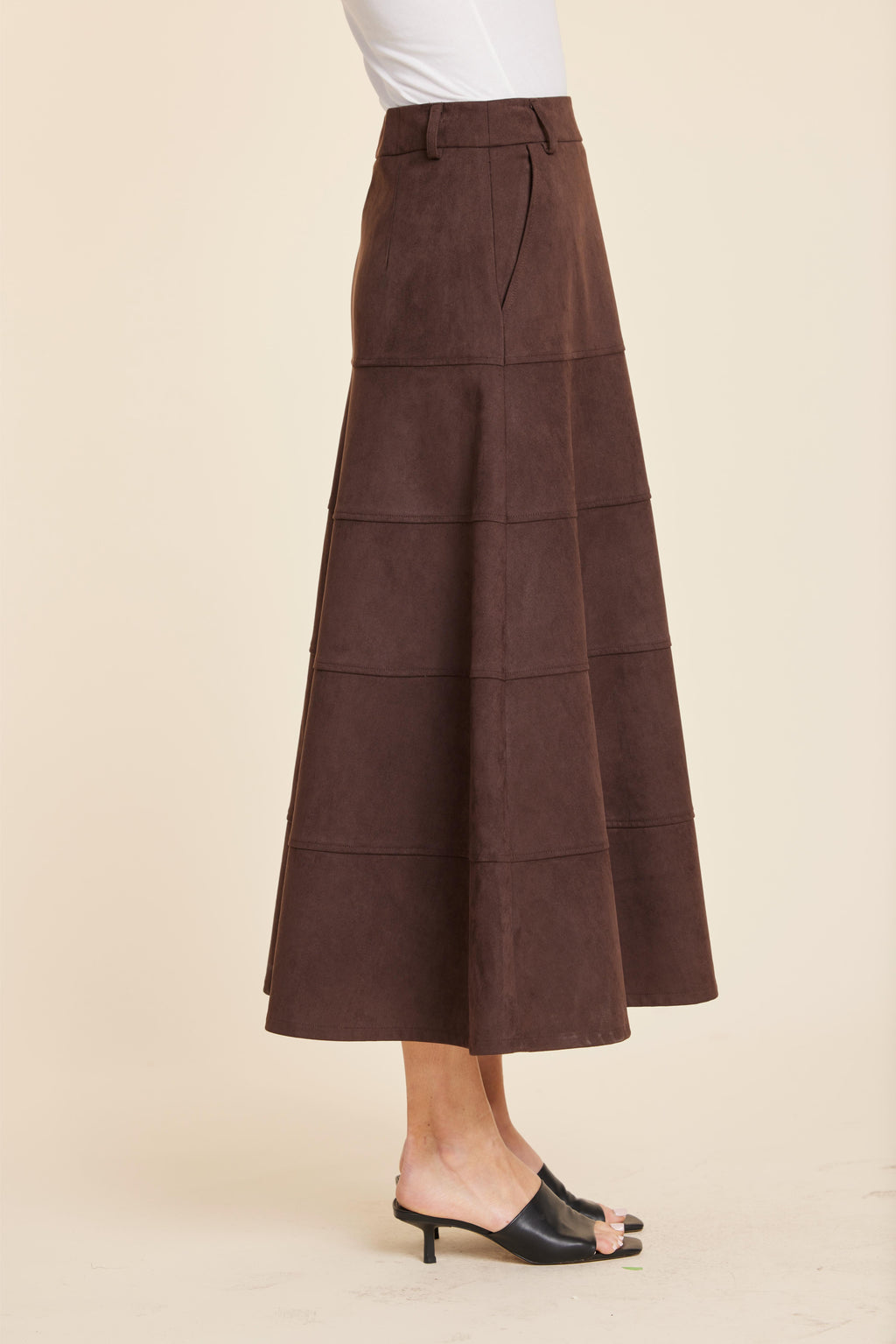 Faux Suede Paneled Full Skirt