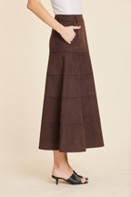 Faux Suede Paneled Full Skirt