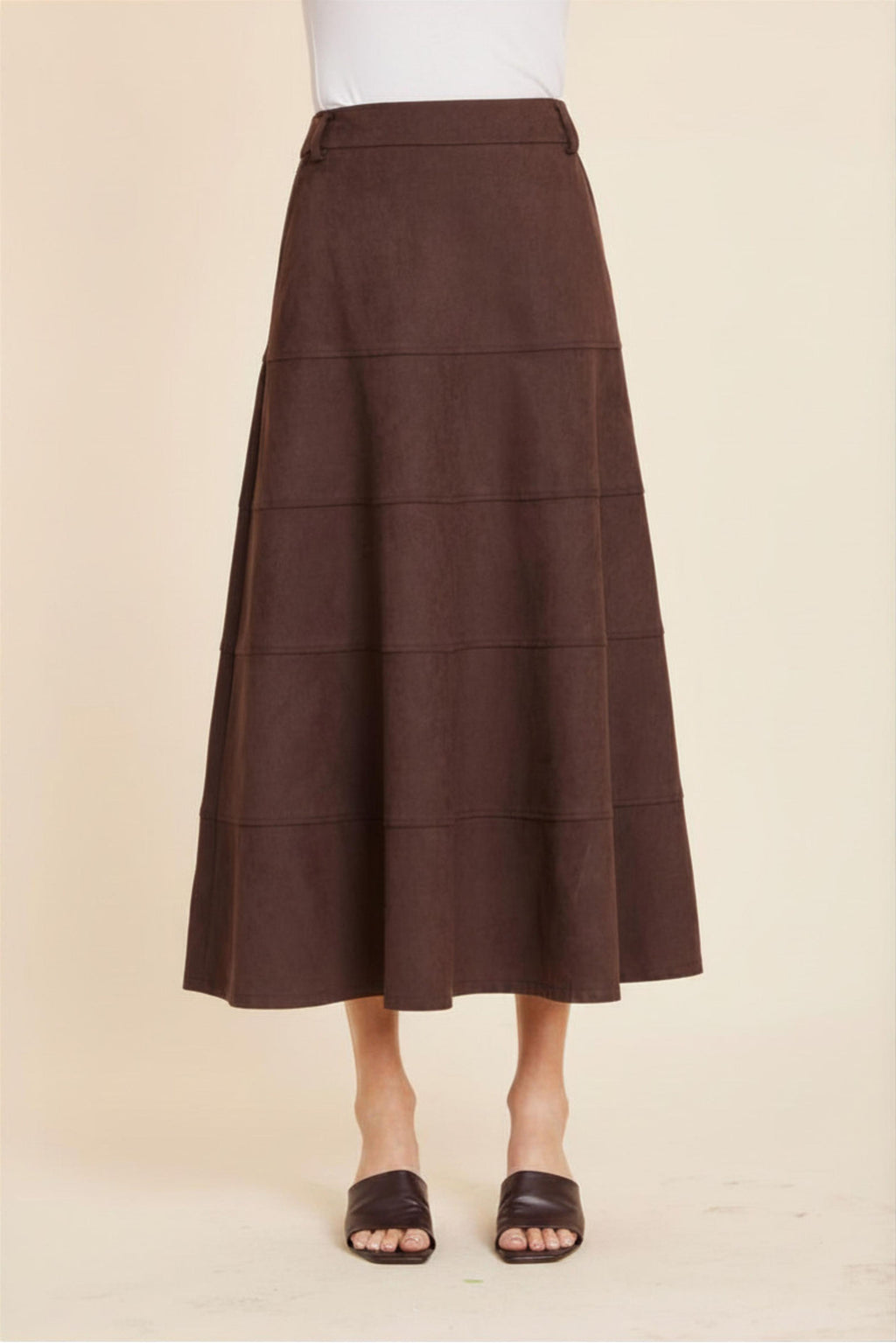 Faux Suede Paneled Full Skirt