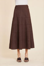 Faux Suede Paneled Full Skirt