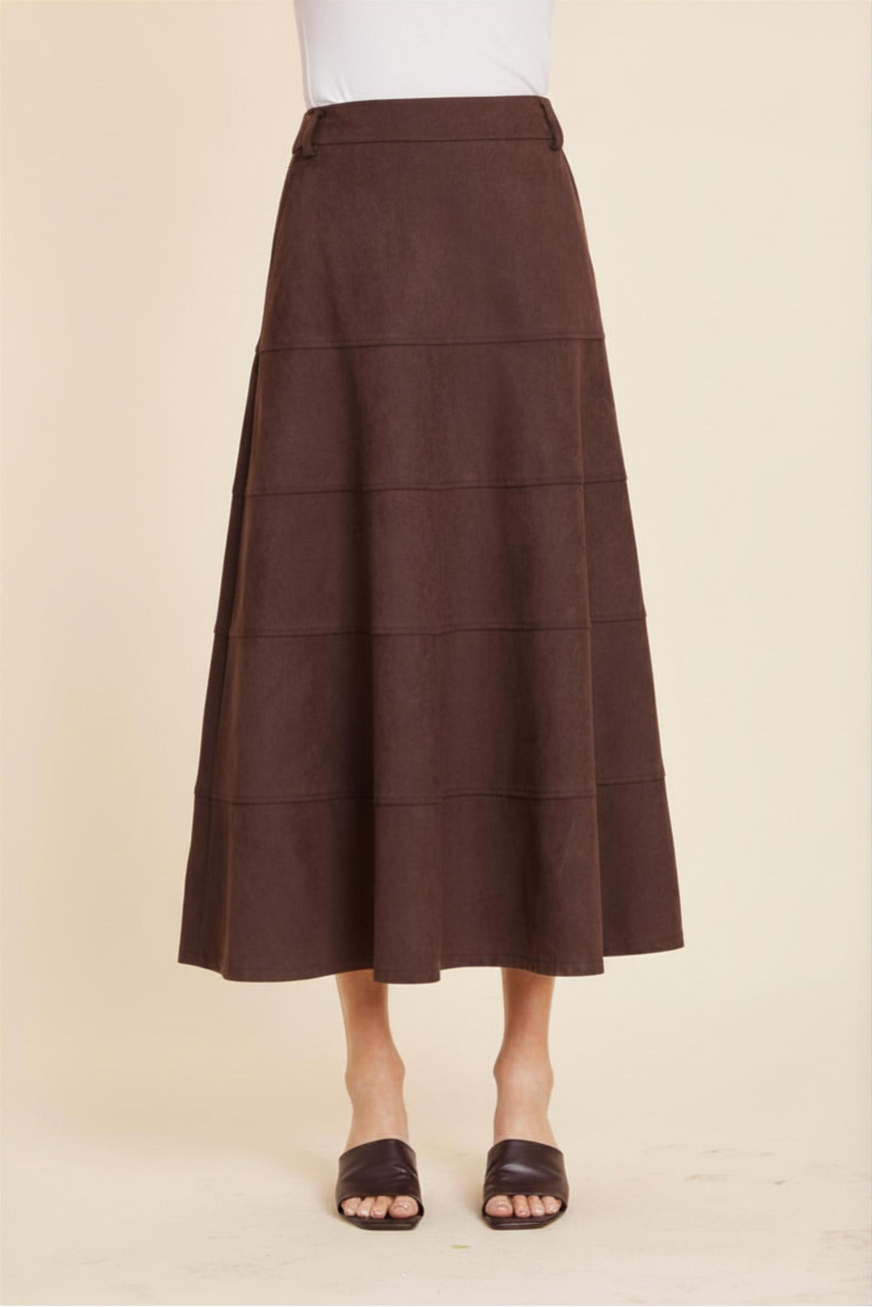 Faux Suede Paneled Full Skirt
