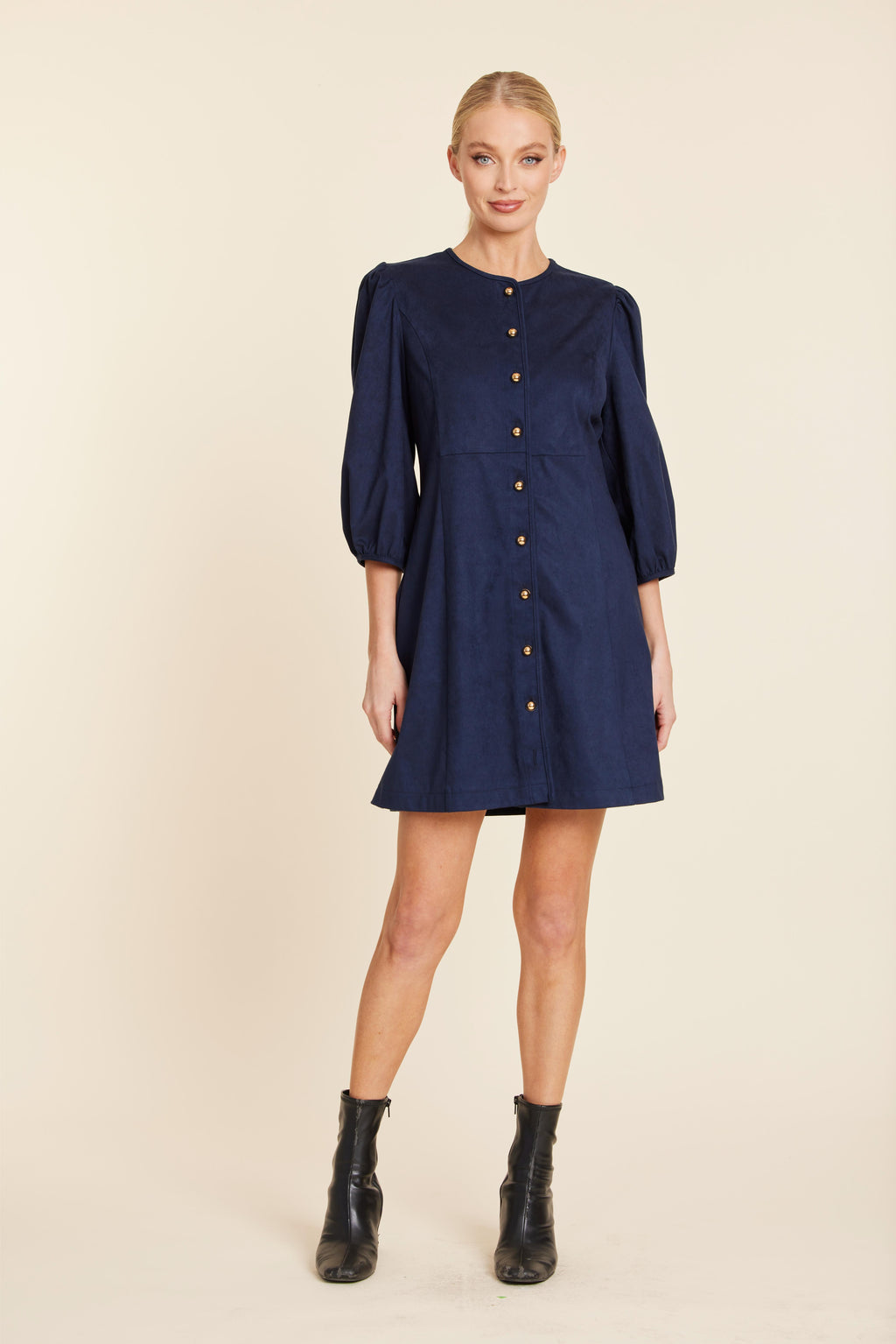 Faux Suede Gold Button Dress