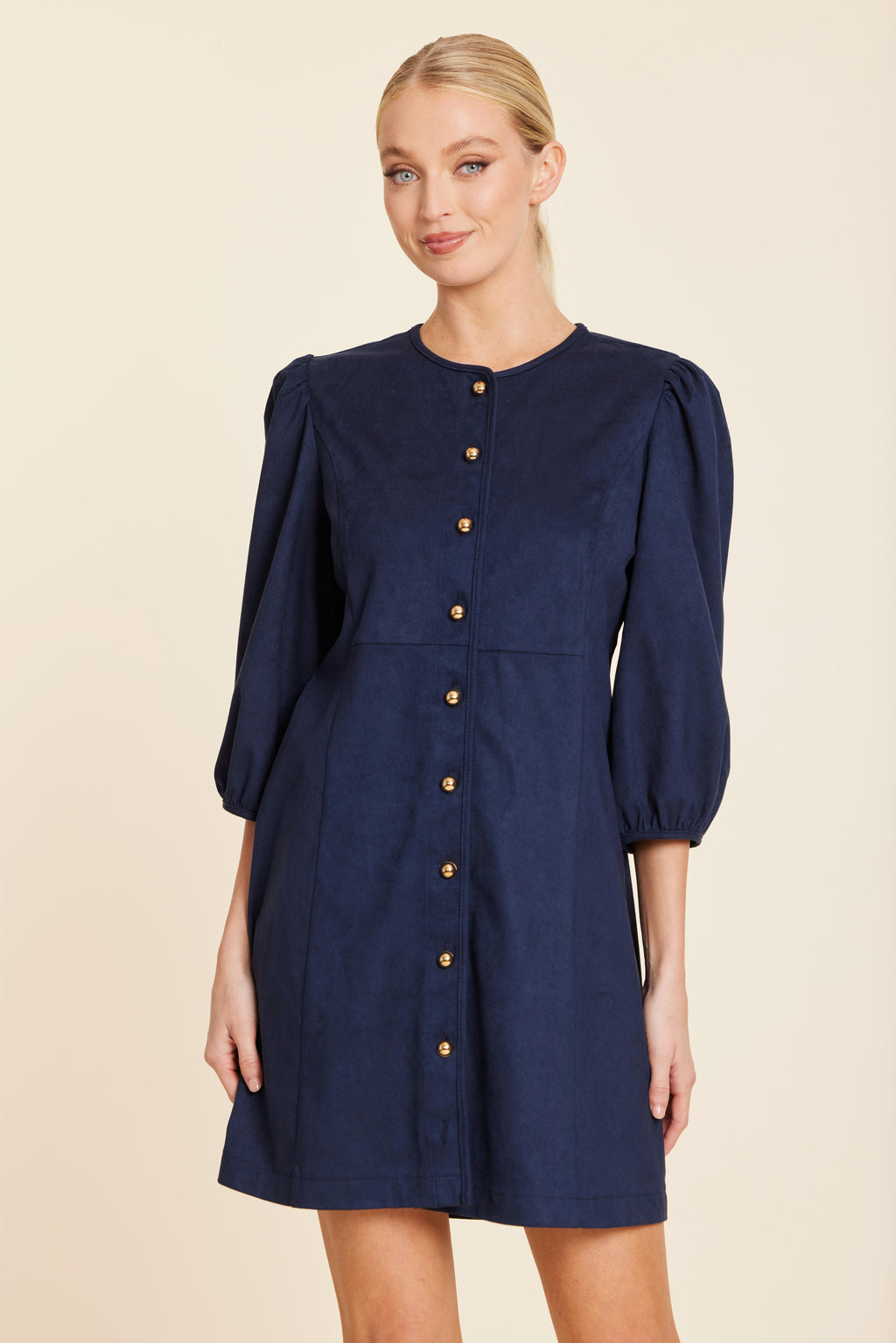 Faux Suede Gold Button Dress