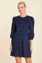 Faux Suede Gold Button Dress
