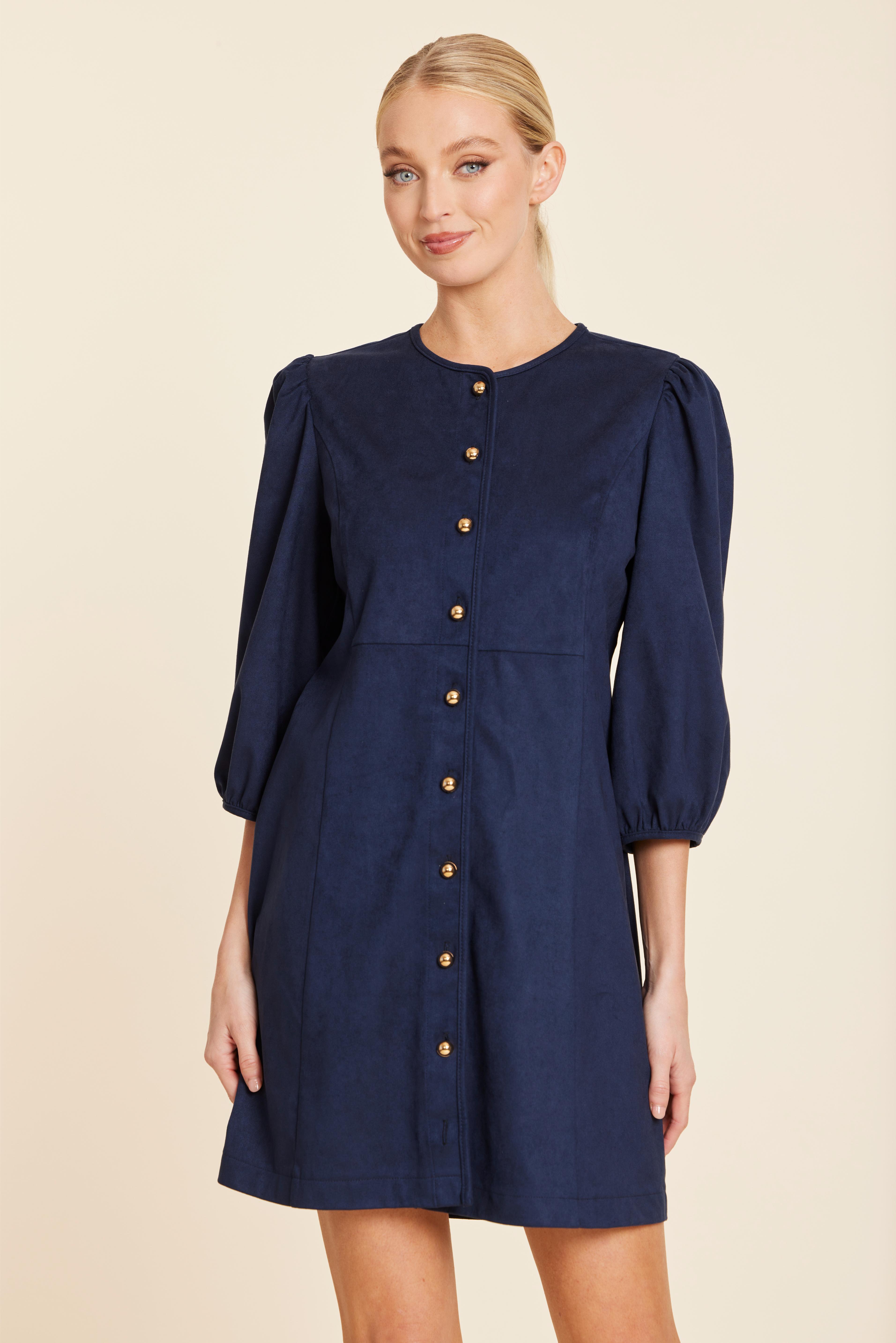 Faux Suede Gold Button Dress