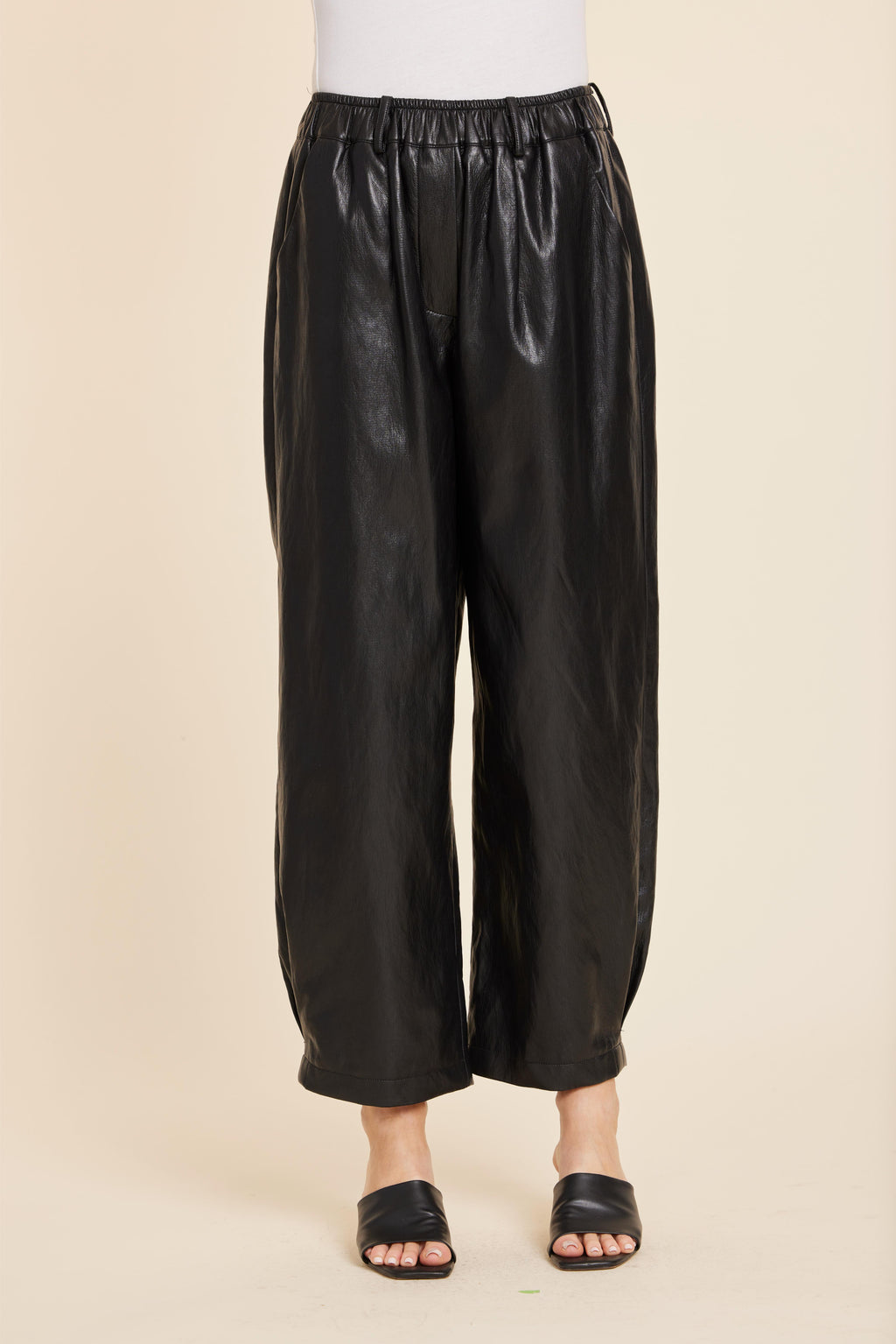 Faux Leather Barrel Leg Pant