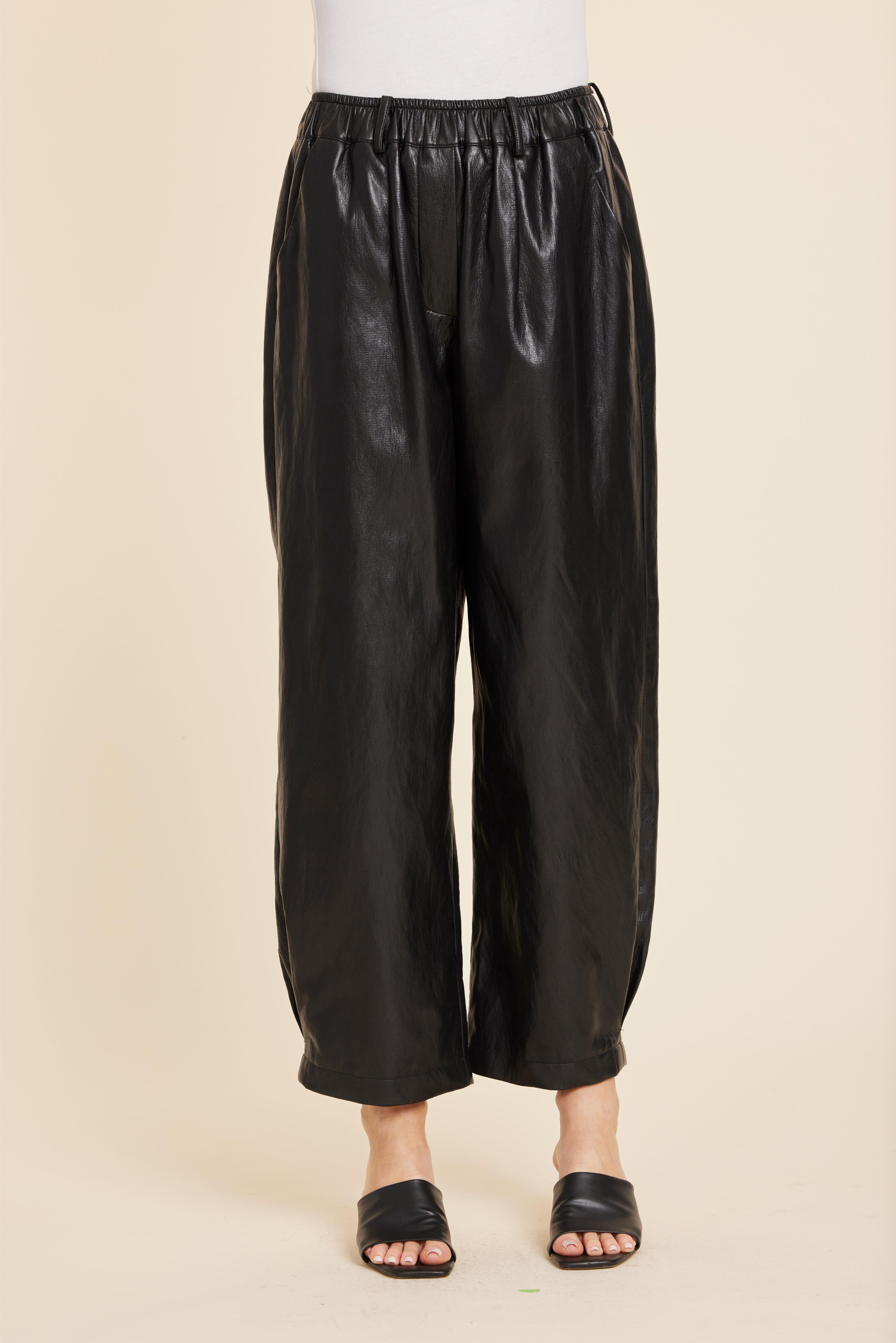 Faux Leather Barrel Leg Pant