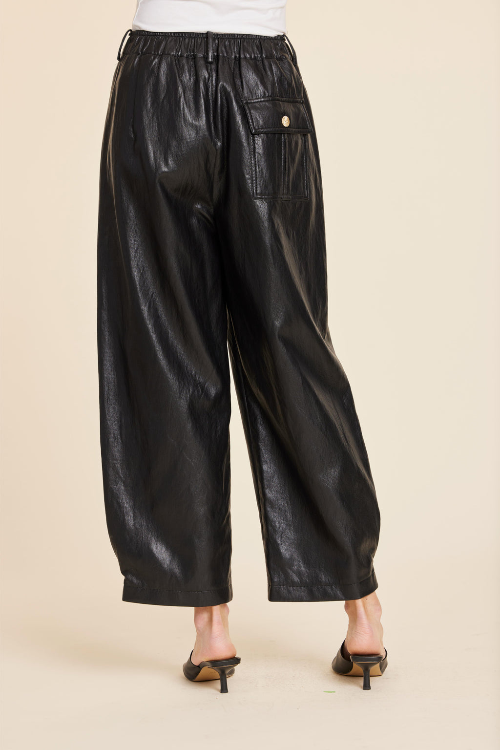 Faux Leather Barrel Leg Pant
