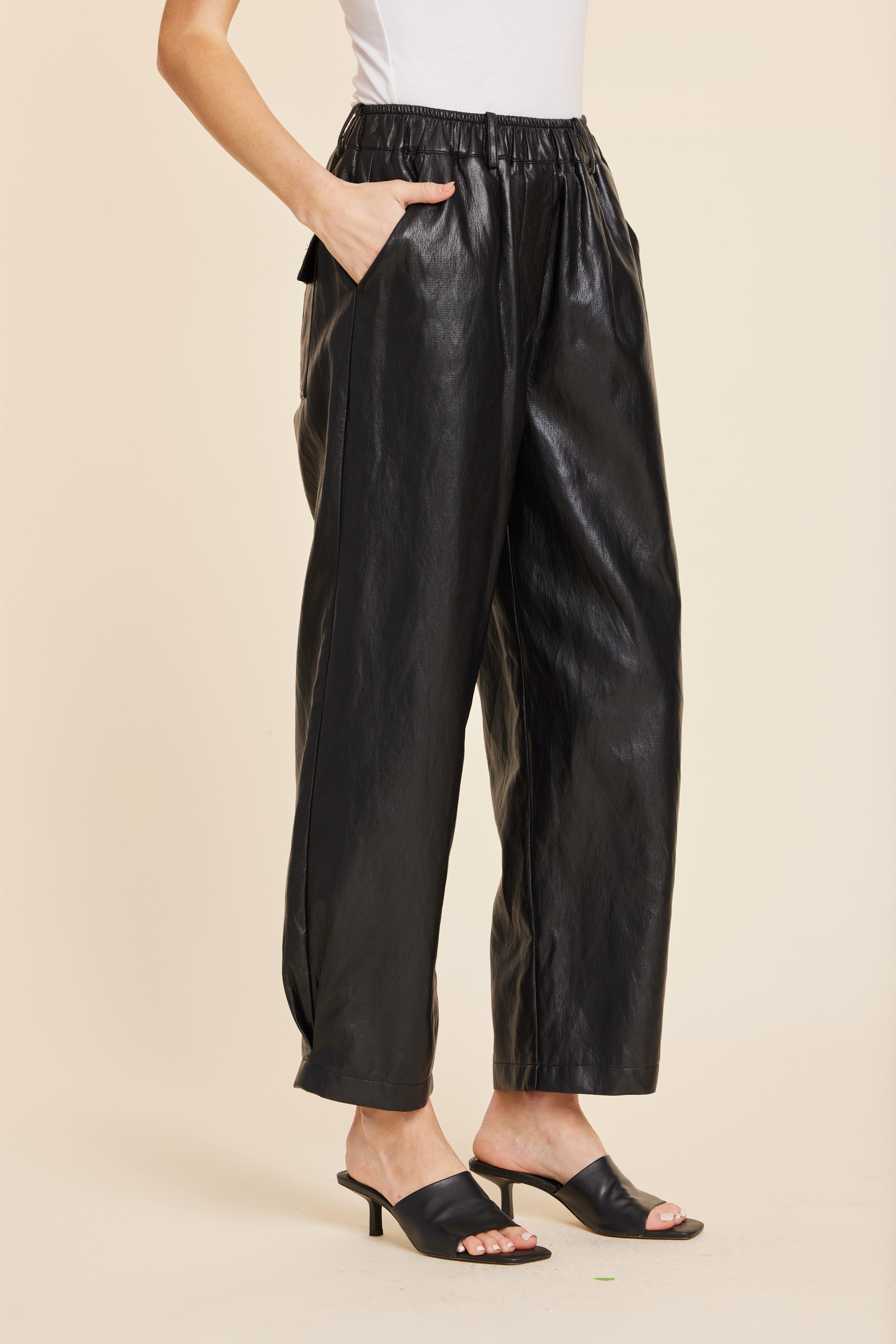 Faux Leather Barrel Leg Pant