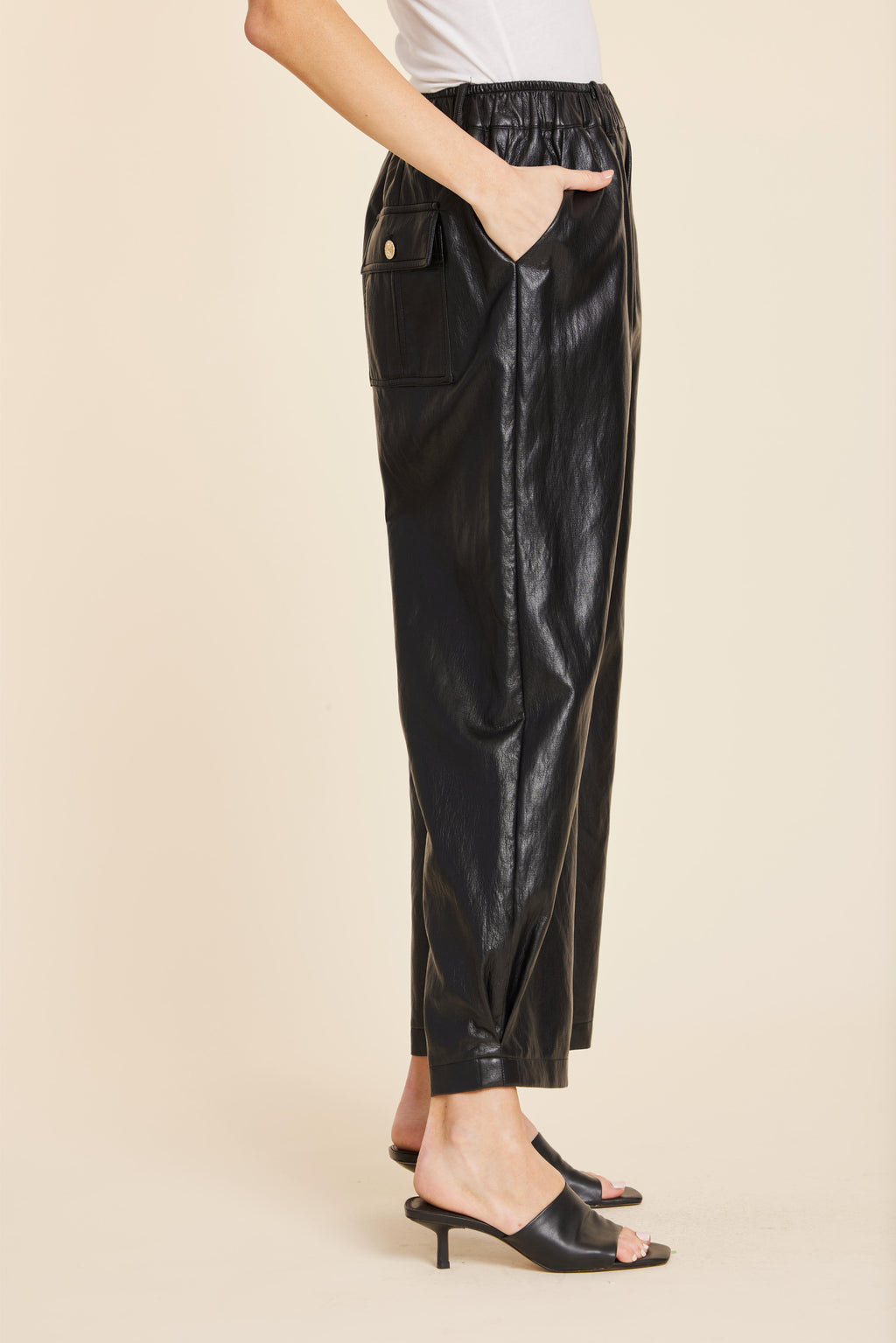 Faux Leather Barrel Leg Pant