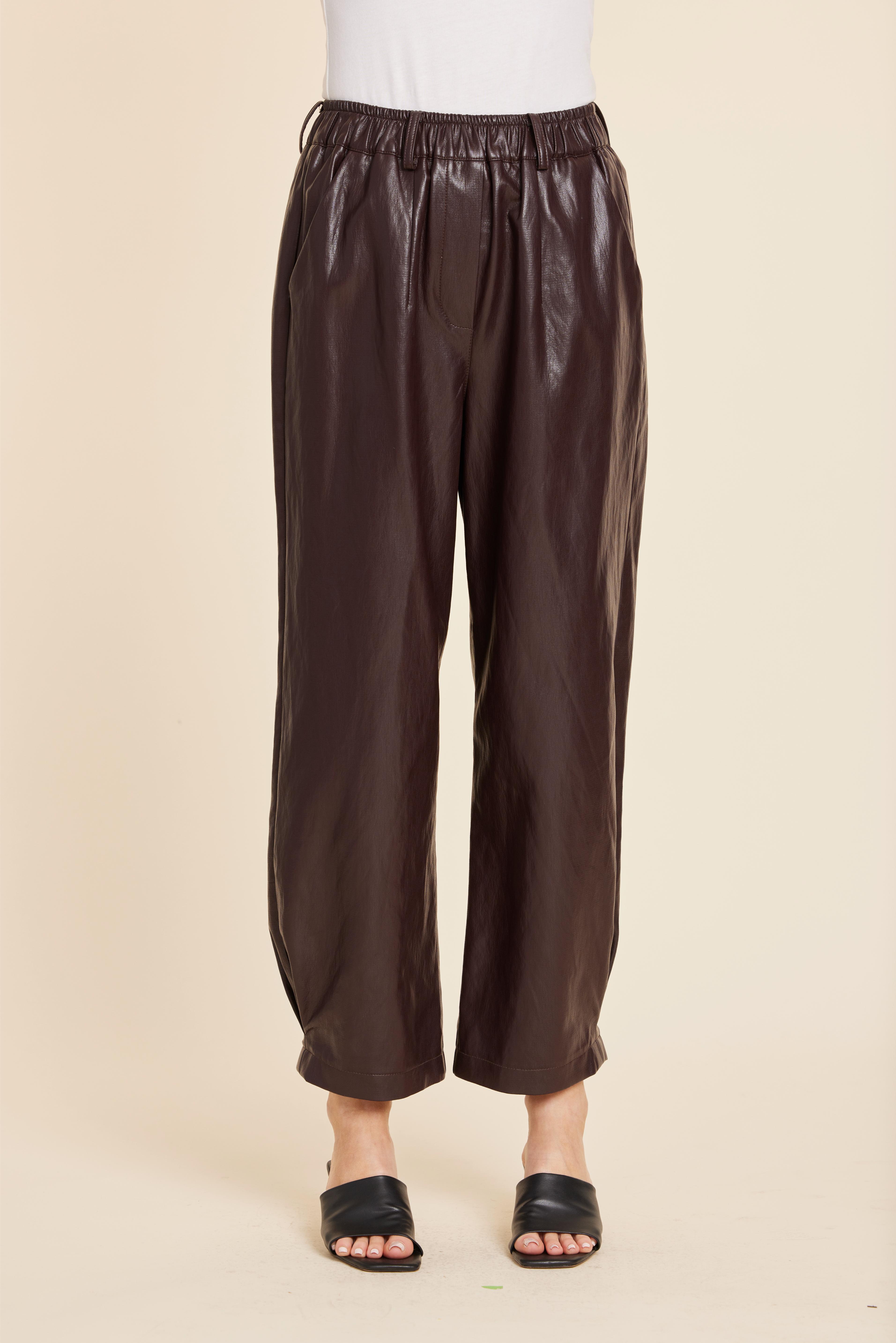 Faux Leather Barrel Leg Pant