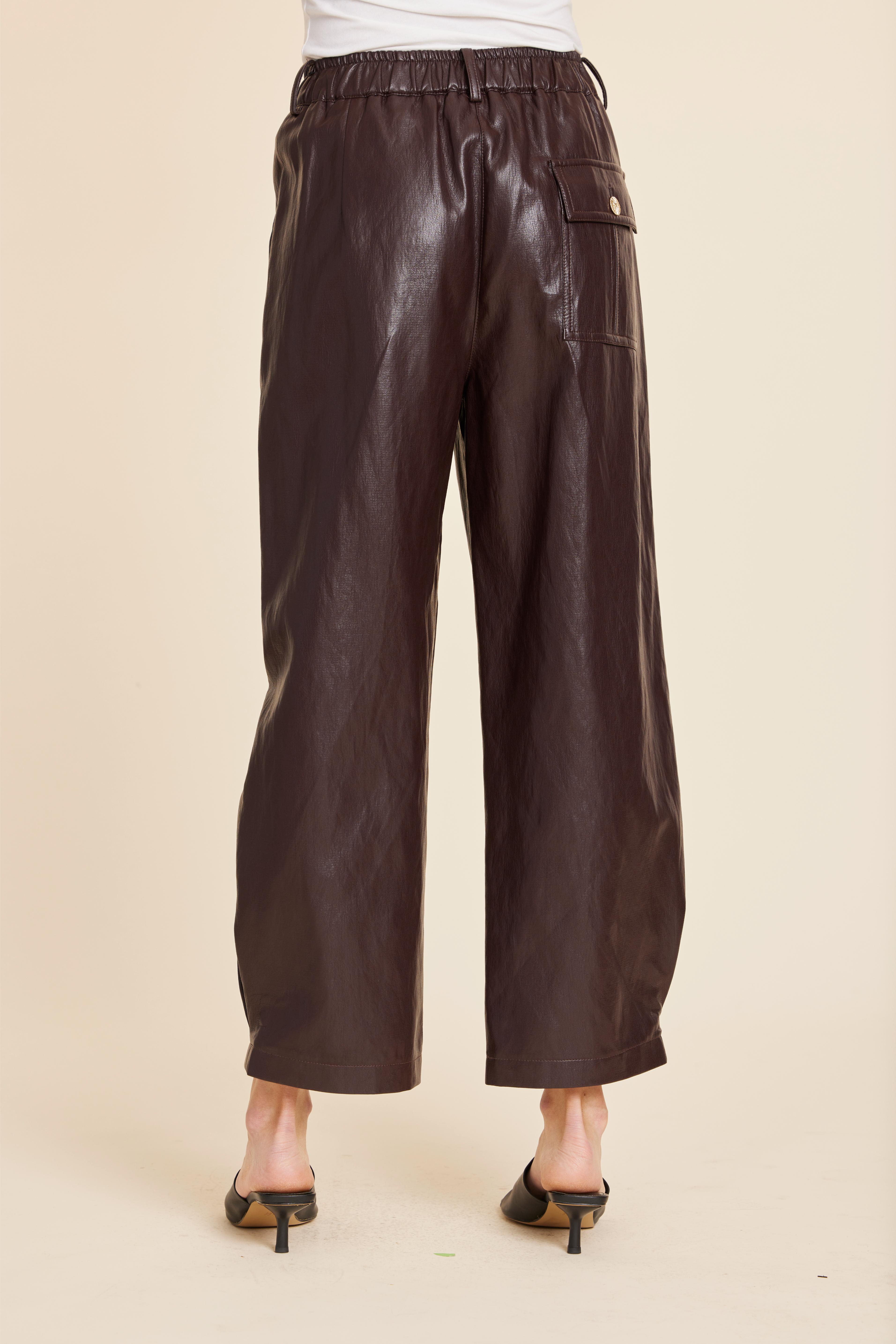 Faux Leather Barrel Leg Pant