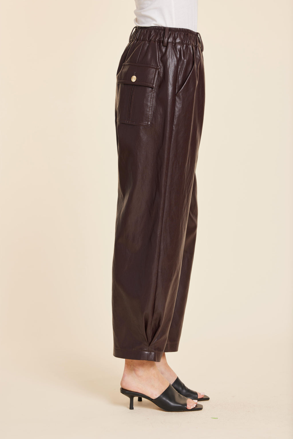 Faux Leather Barrel Leg Pant