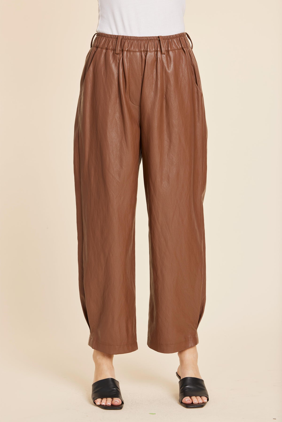 Faux Leather Barrel Leg Pant