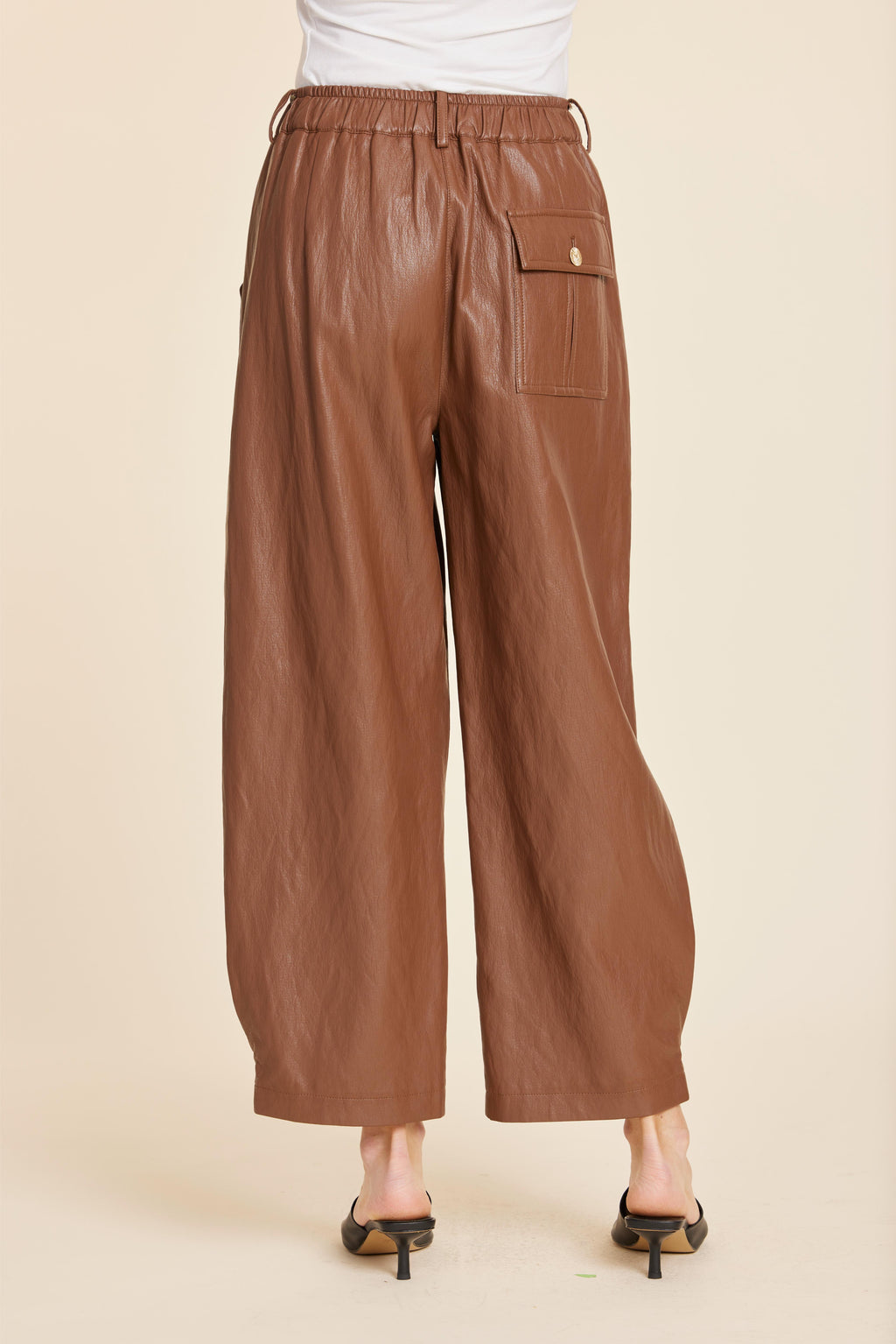 Faux Leather Barrel Leg Pant