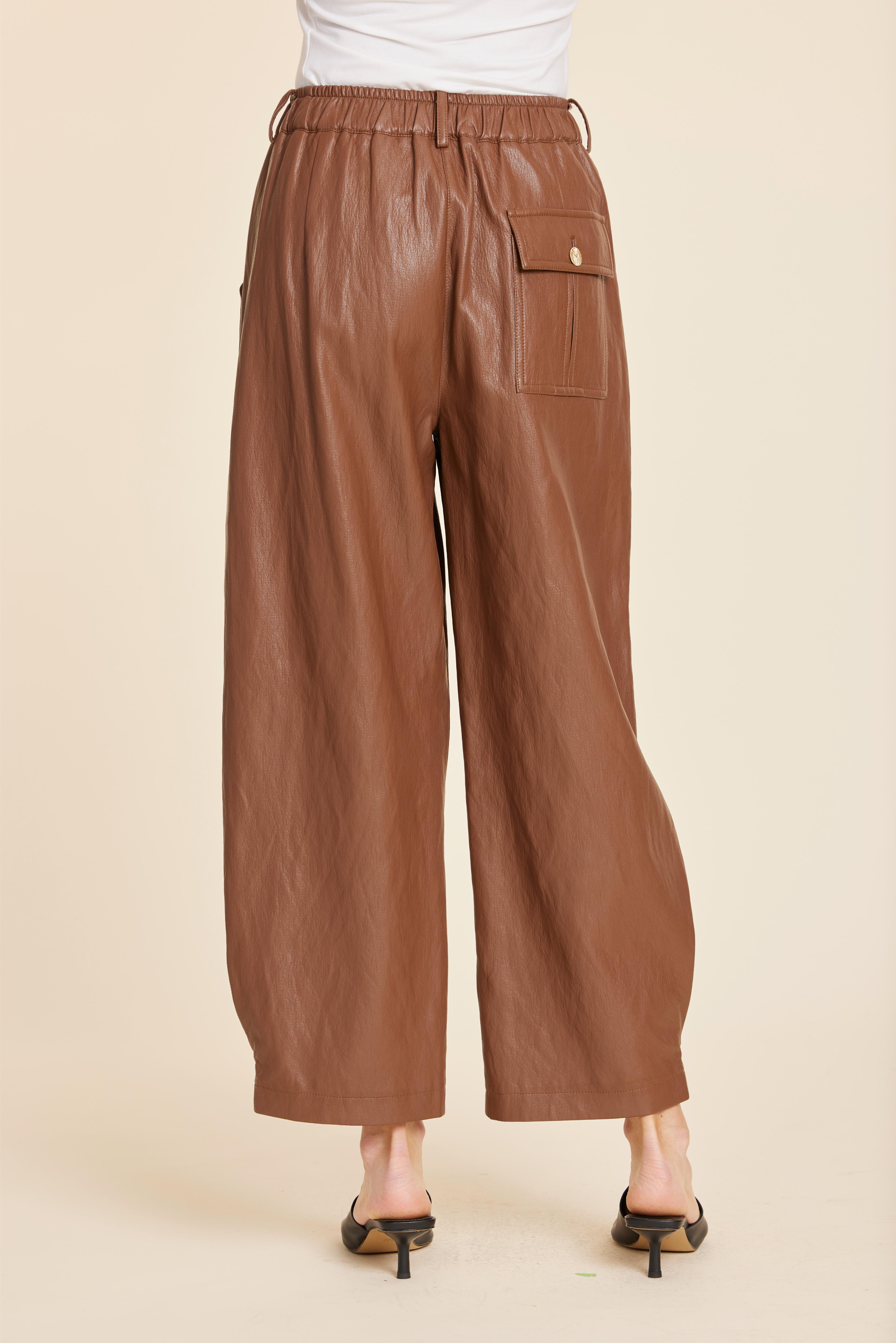 Faux Leather Barrel Leg Pant