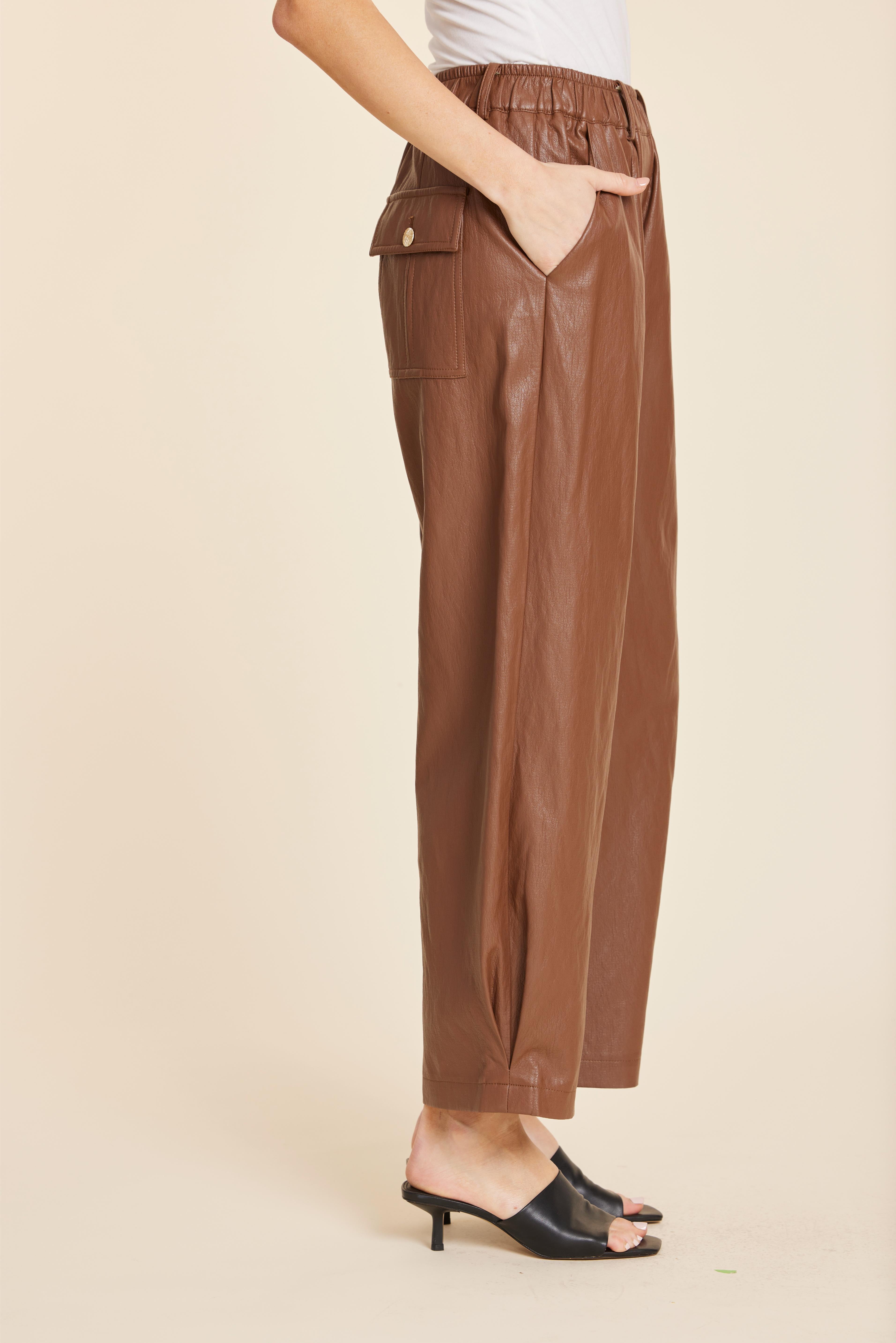 Faux Leather Barrel Leg Pant