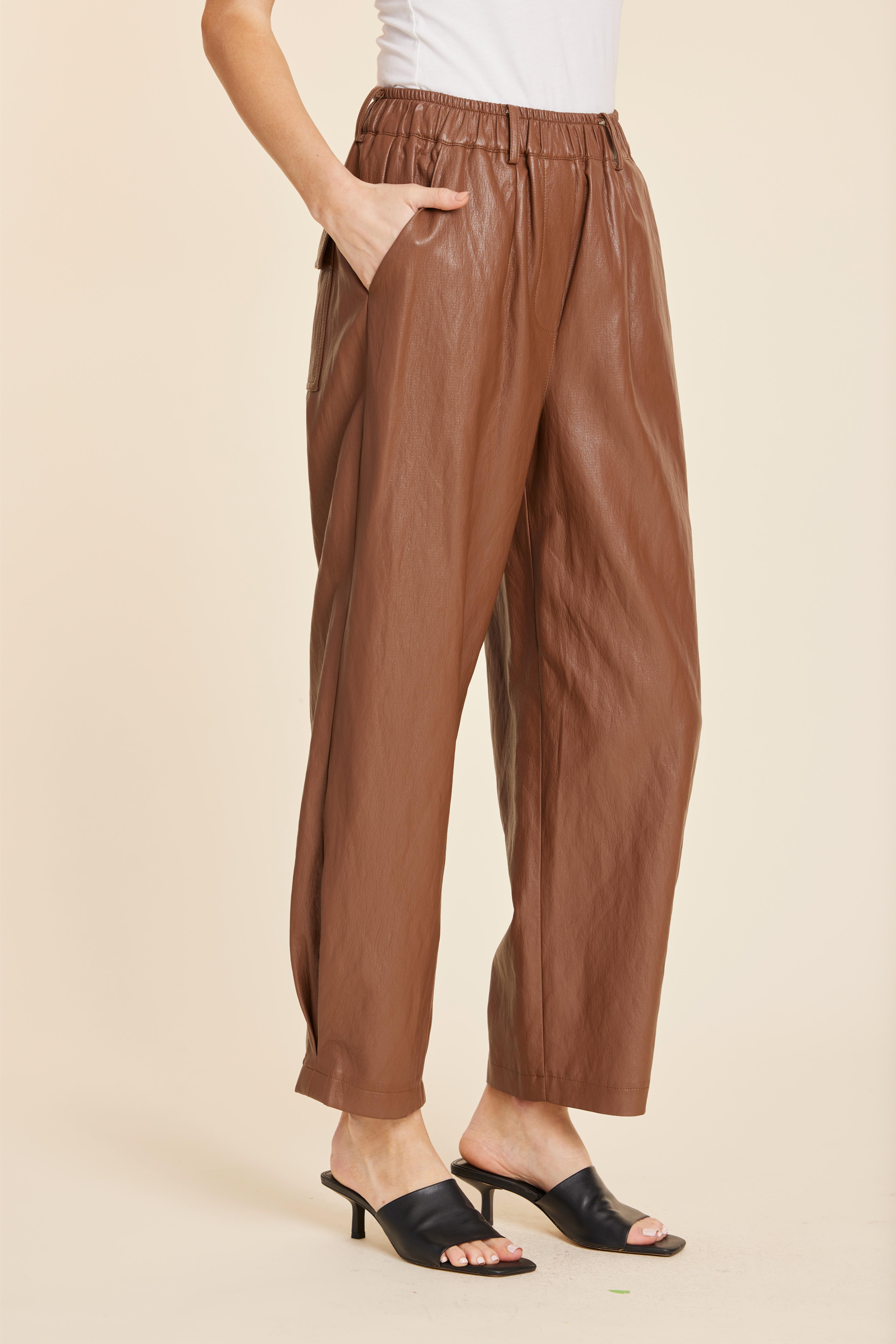 Faux Leather Barrel Leg Pant