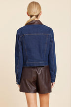 Faux Leather Trim Denim Jacket