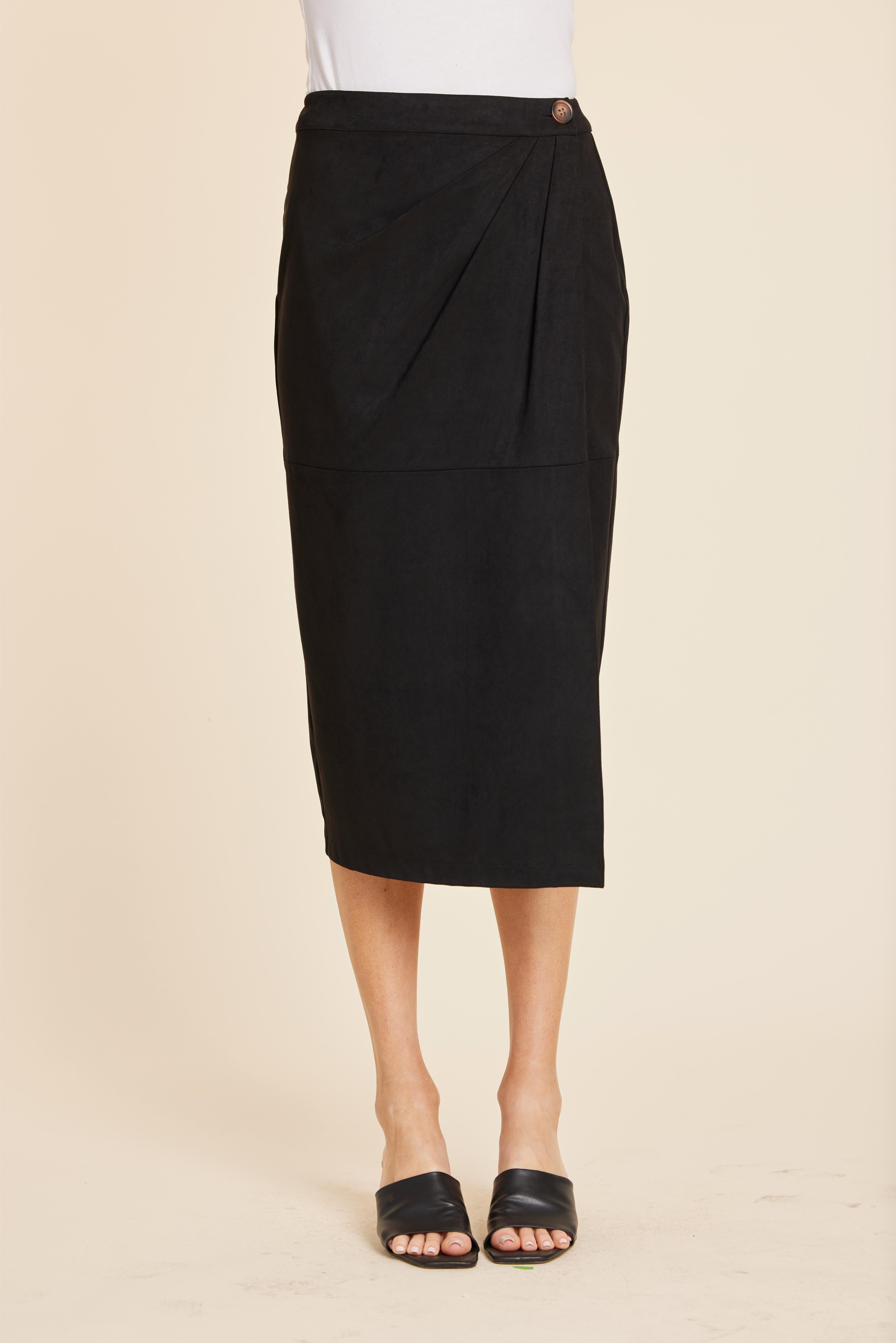 Faux Suede Ruched Midi Wrap Skirt
