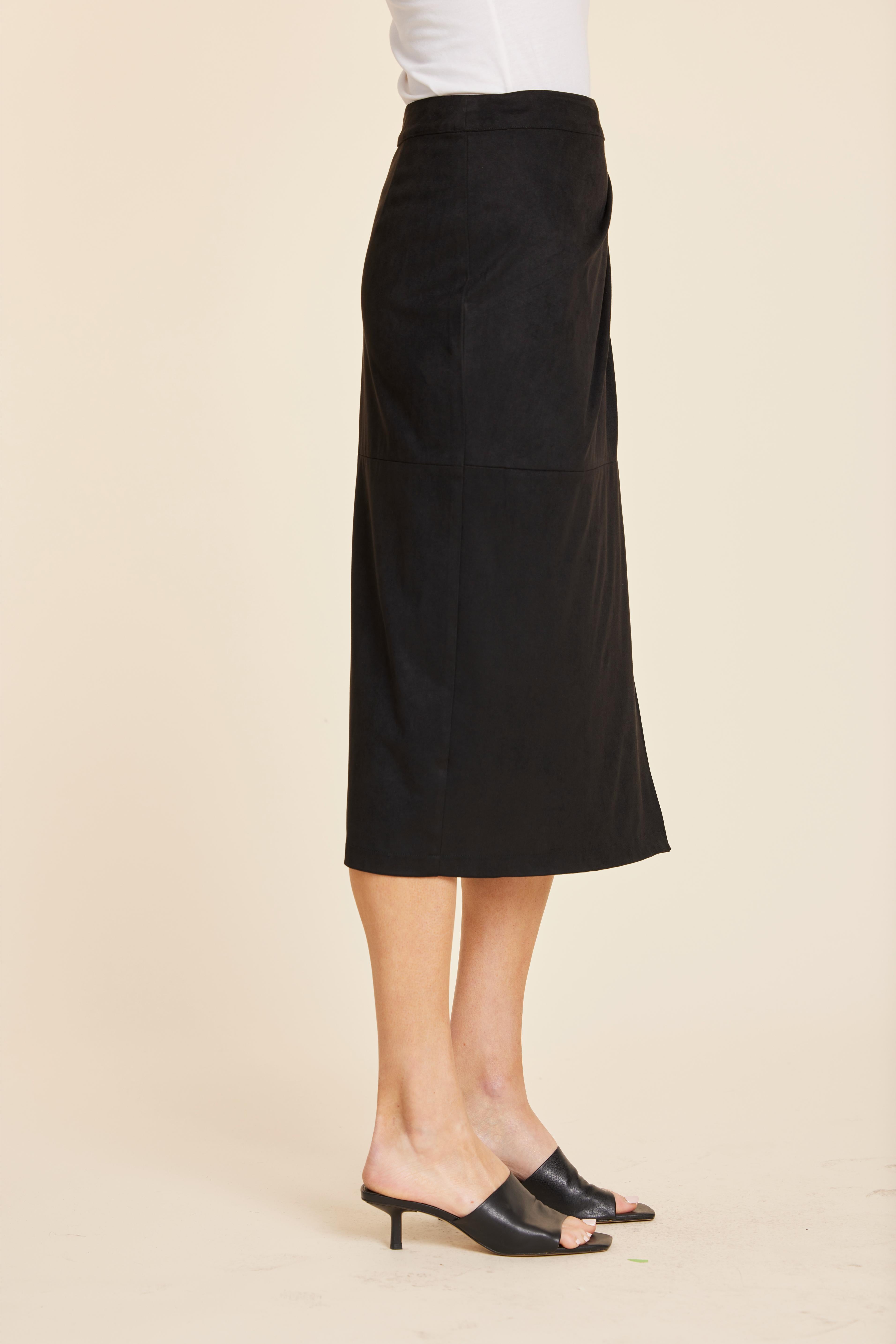 Faux Suede Ruched Midi Wrap Skirt