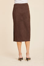 Faux Suede Ruched Midi Wrap Skirt