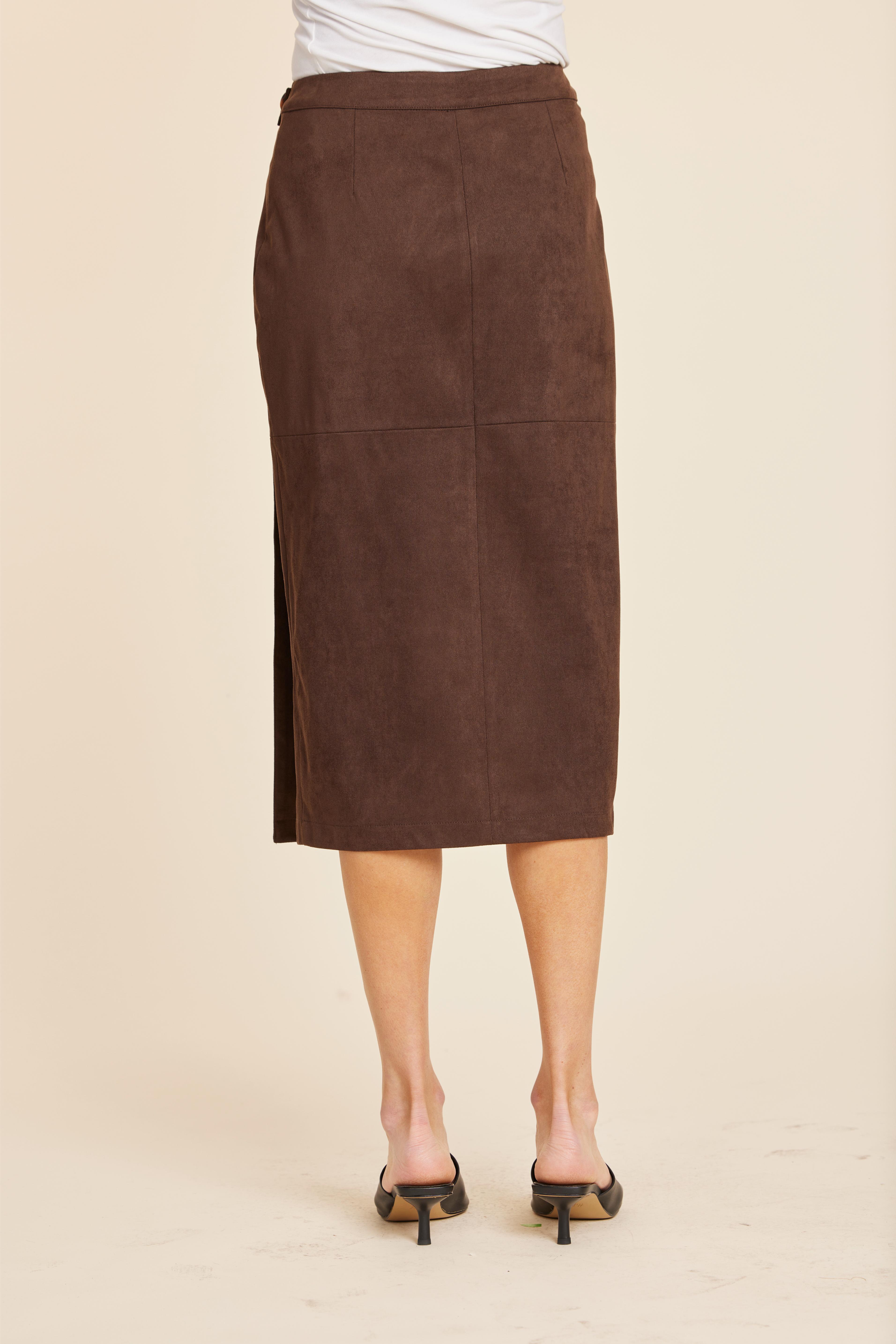 Faux Suede Ruched Midi Wrap Skirt