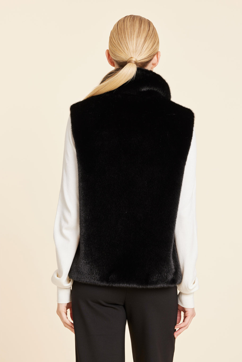 Faux Mink Fur Faux Leather Trim Vest