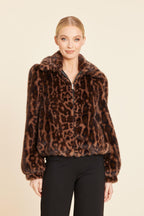 Leopard Faux Fur Zip Up Jacket