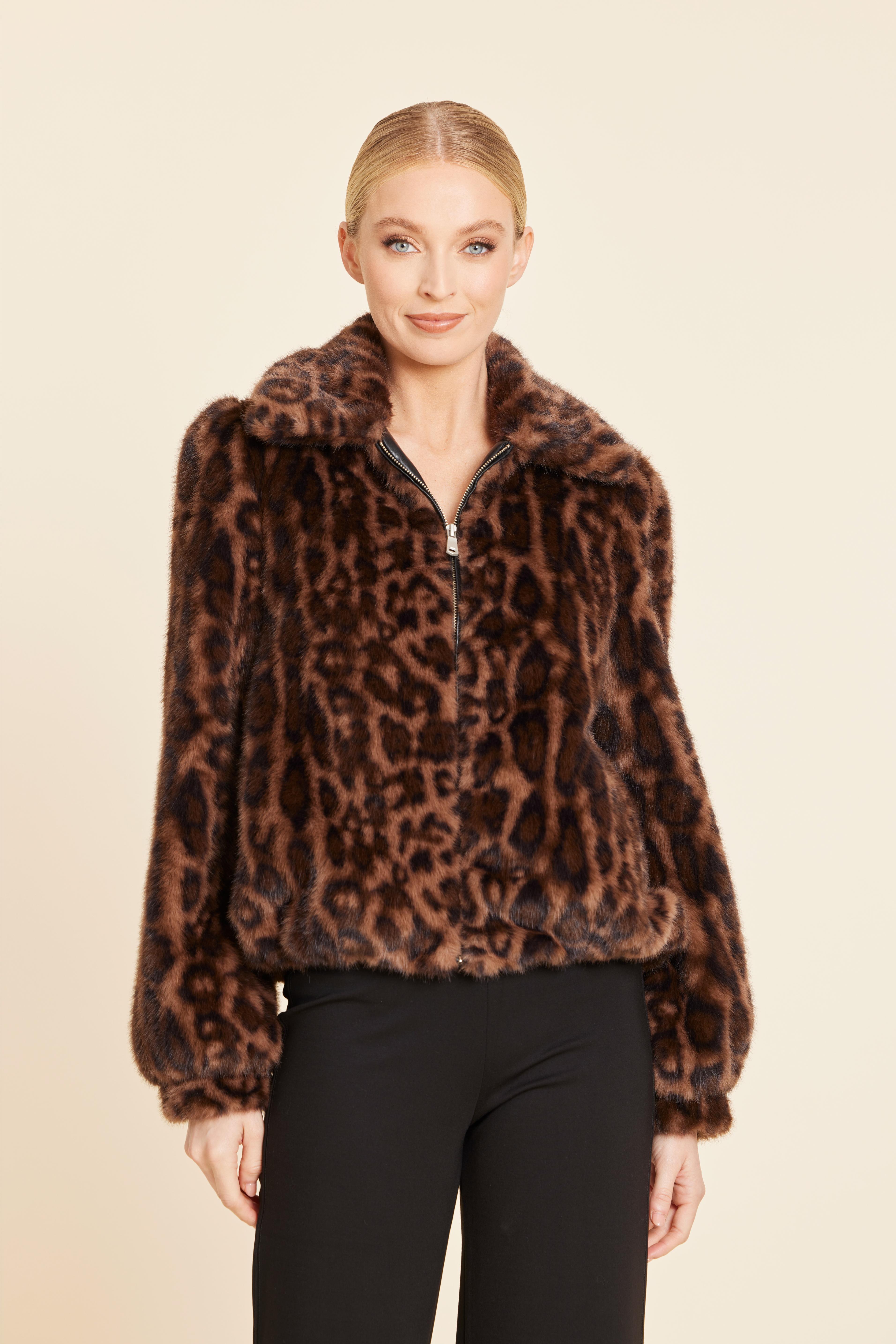 Leopard Faux Fur Zip Up Jacket