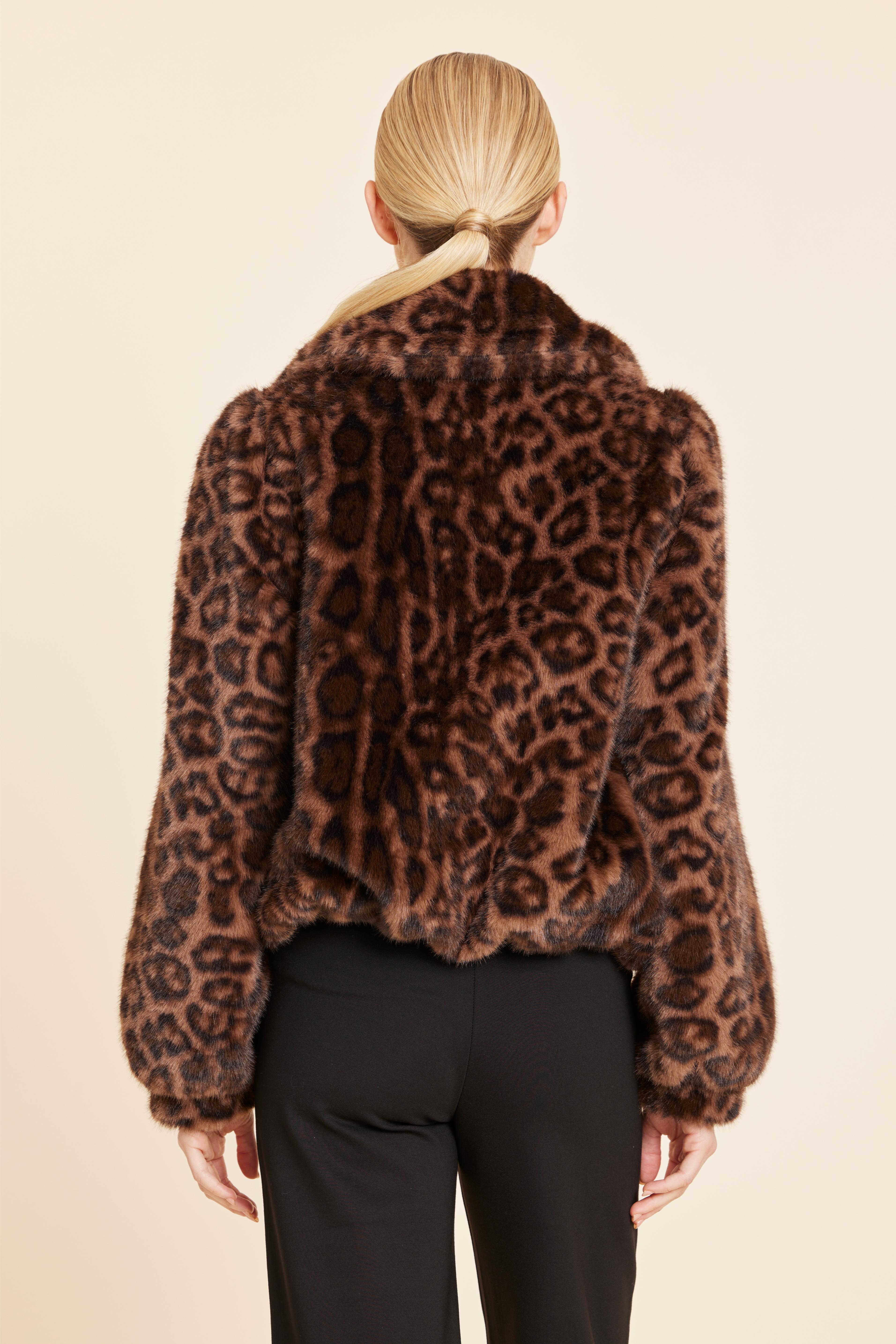 Leopard Faux Fur Zip Up Jacket