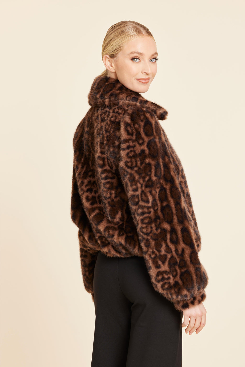 Leopard Faux Fur Zip Up Jacket