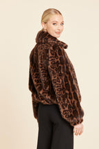 Leopard Faux Fur Zip Up Jacket