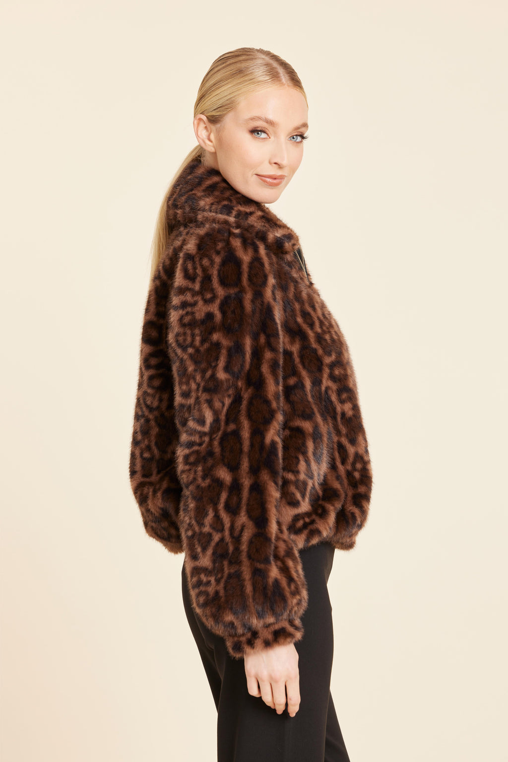 Leopard Faux Fur Zip Up Jacket