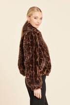 Leopard Faux Fur Zip Up Jacket