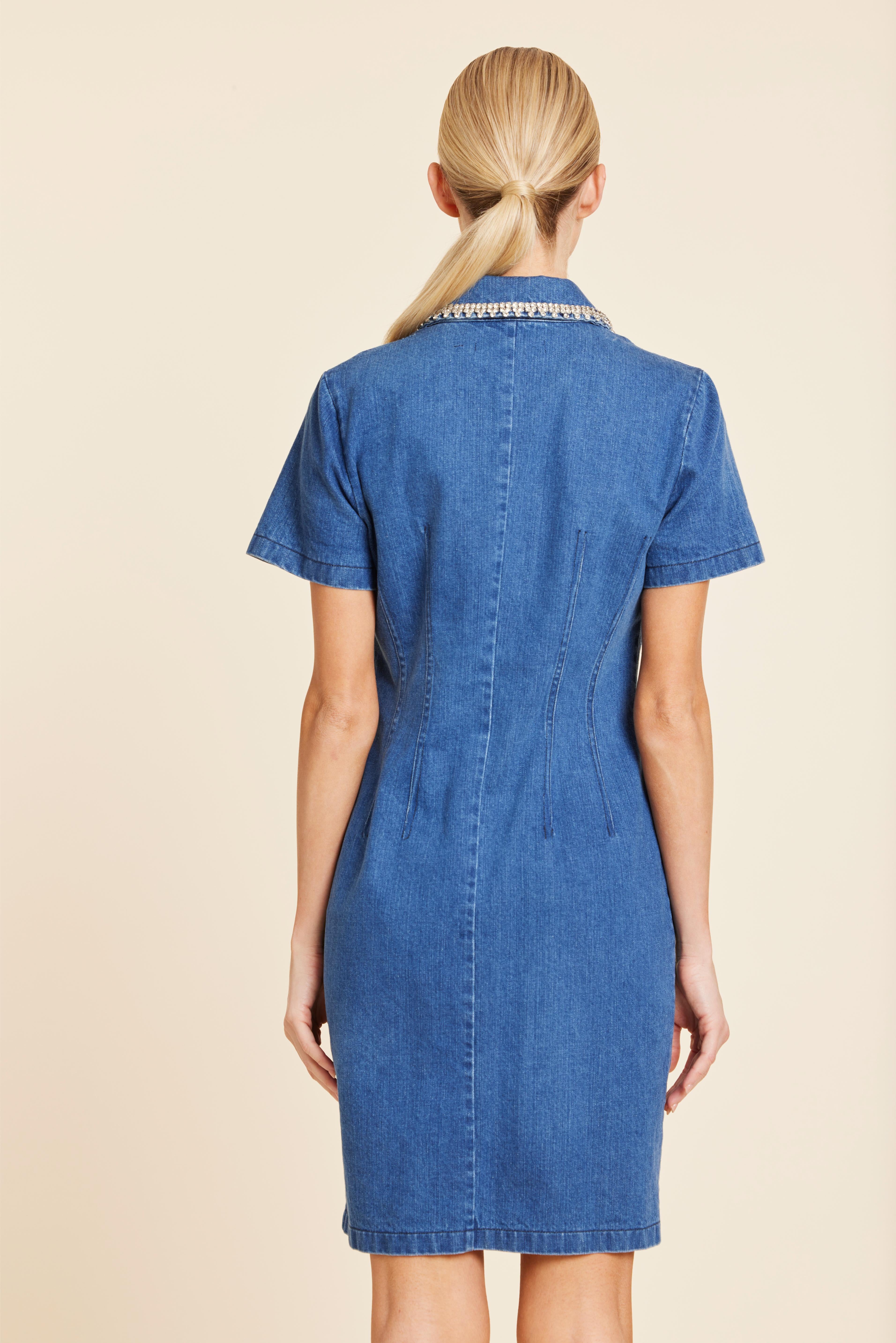 Denim Embelished Collar Dress